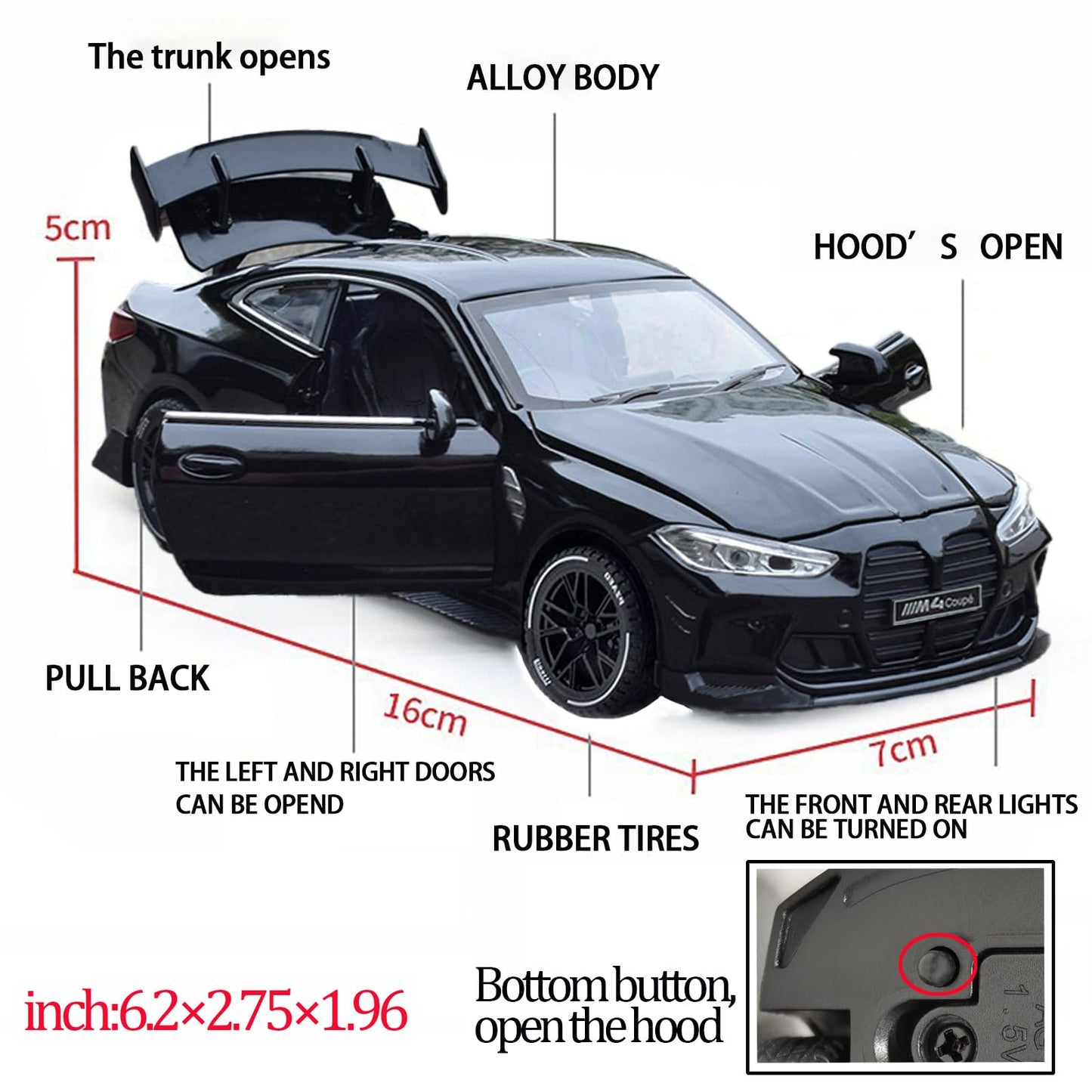 ERBADIHAGO 1/32 M4 Metal Model Car – Pull-Back with Lights & Sound for Kids 3+