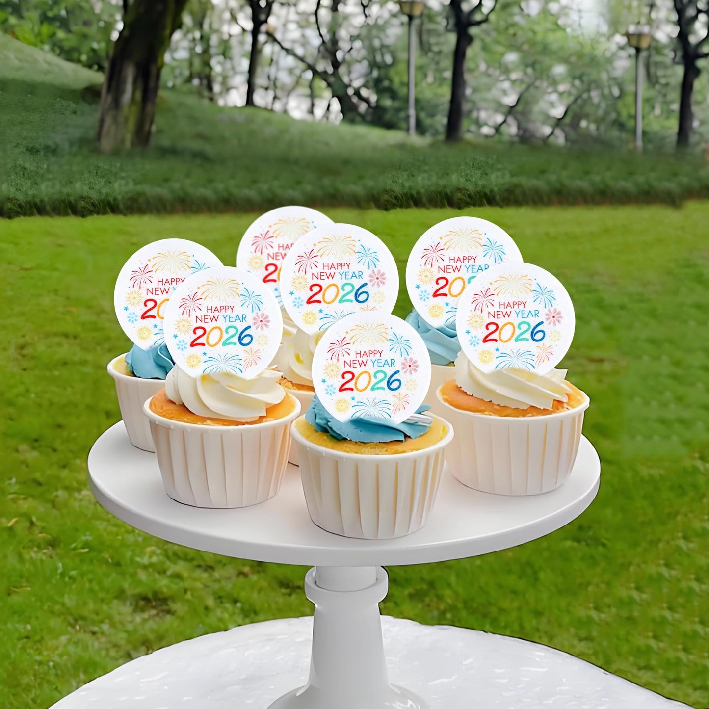 Ercadio 48-Piece New Year 2026 Cupcake Toppers – Firework Picks for Cakes, Cookies & Desserts