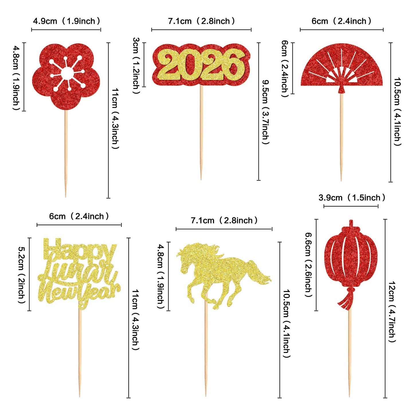Ercadio 24 Pack Chinese New Year Cupcake Toppers – Hello 2026 Year of the Horse Cake Picks
