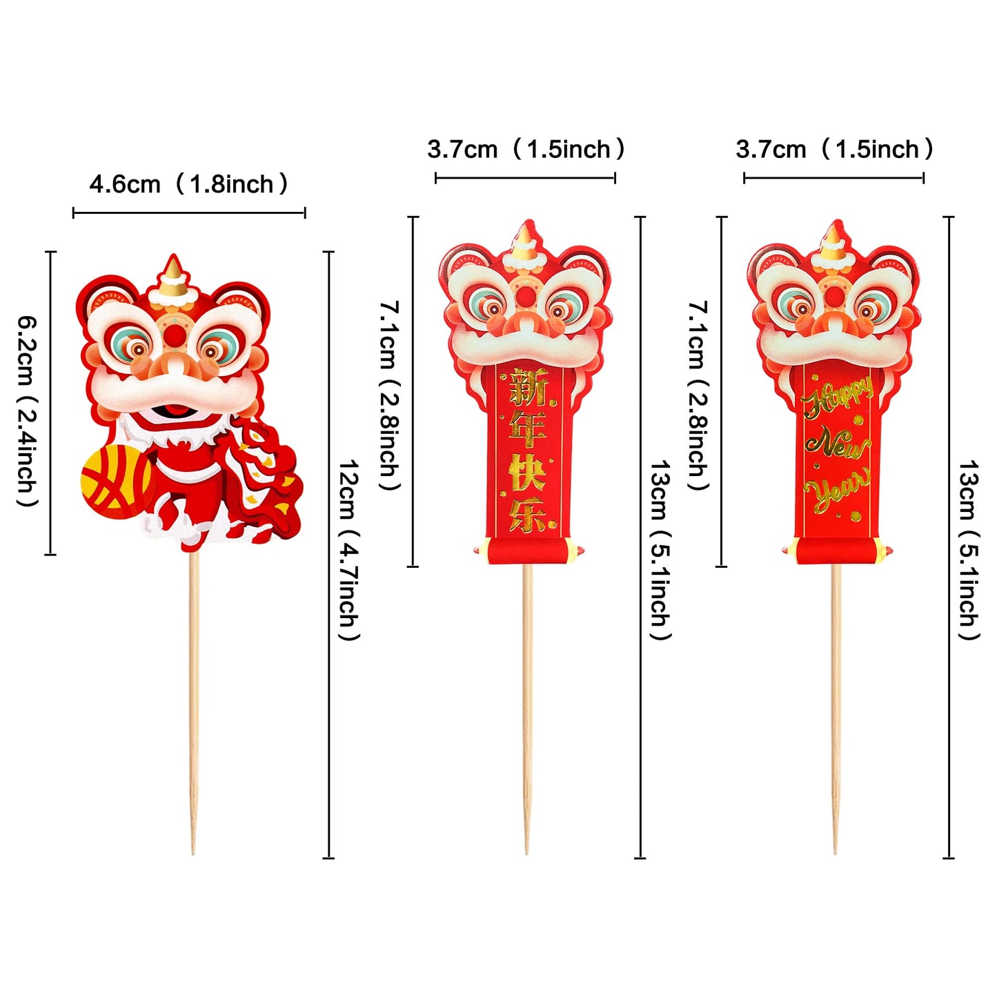 Ercadio 24Pcs Chinese New Year Cupcake Toppers Blessings Decor for 2026 New Year Party
