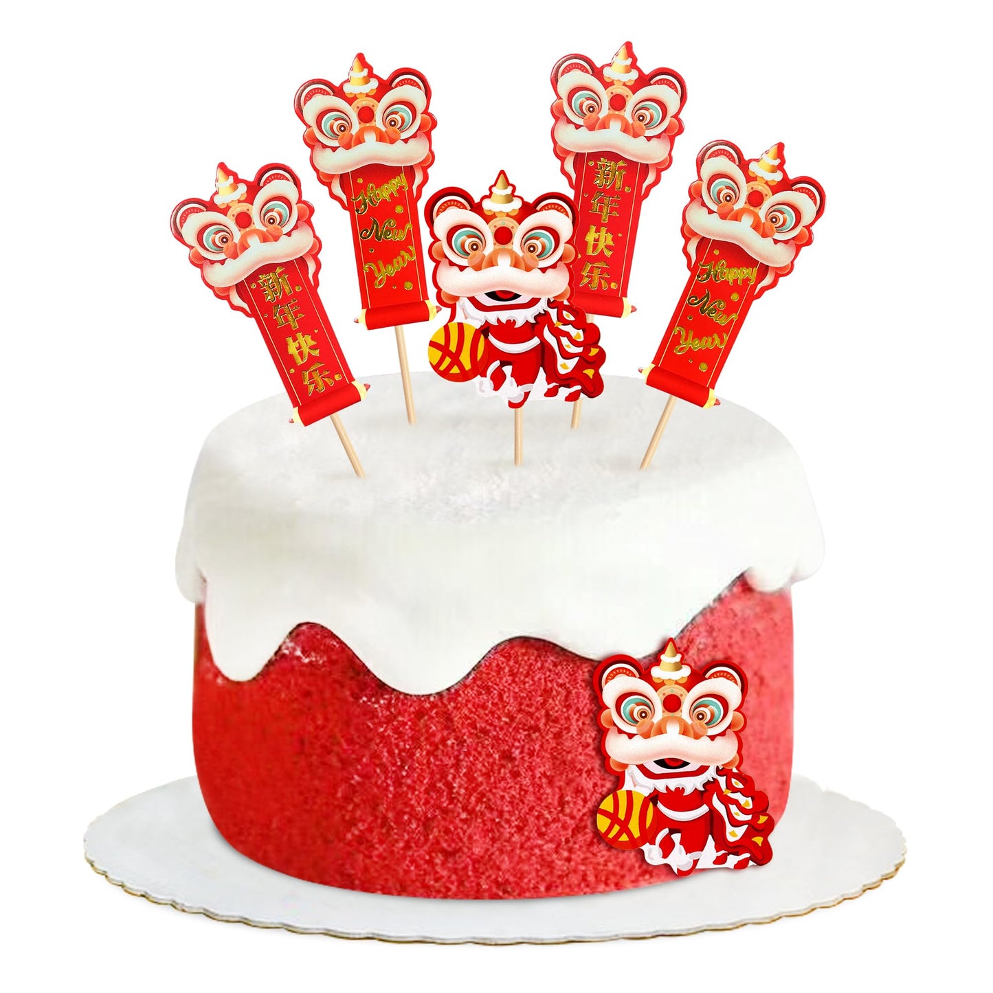 Ercadio 24Pcs Chinese New Year Cupcake Toppers Blessings Decor for 2026 New Year Party