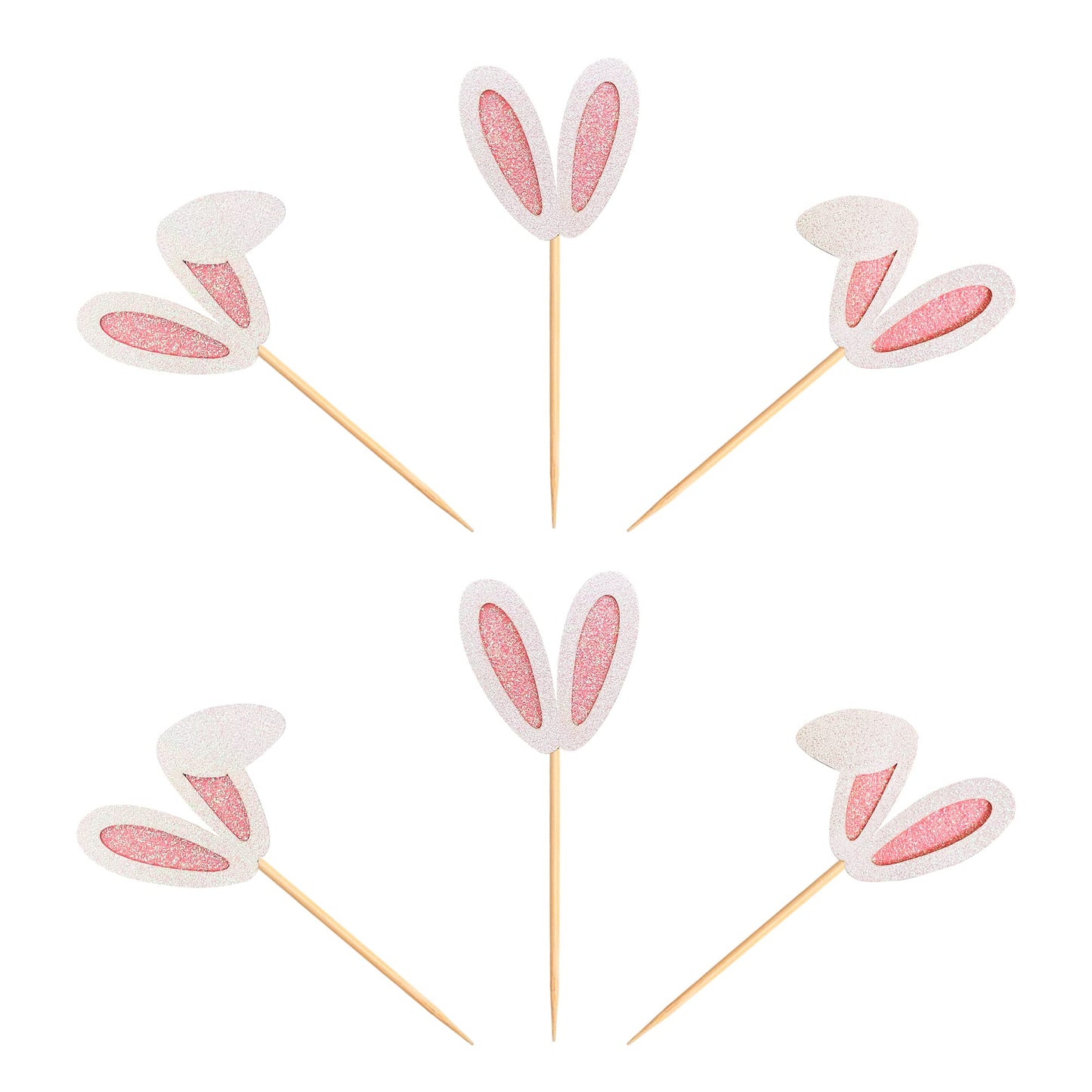 Ercadio 24 Pack Easter Bunny Ear Cupcake Toppers – Glitter Pink Rabbit Ears