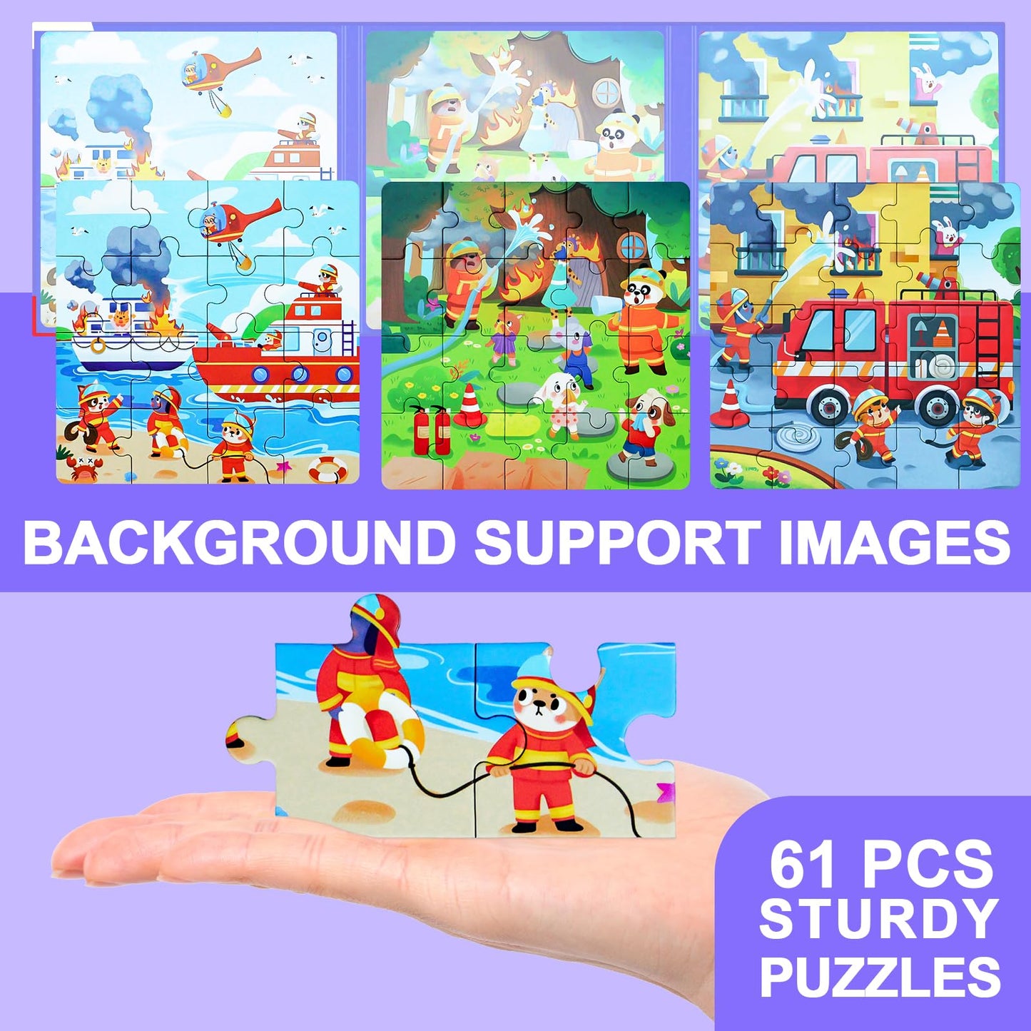 EREBADI Fire Brigade Magnetic Puzzles — 3-in-1 Jigsaw Travel Book for Ages 3–8
