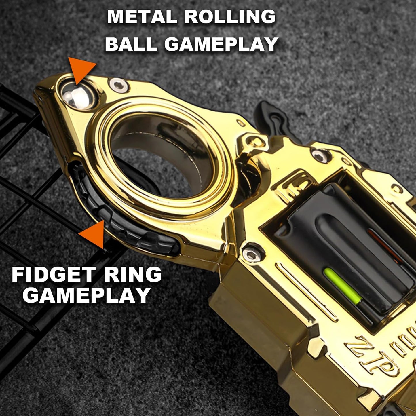 ERENOT Metal Fidget Gun – 5-in-1 Fidget Toy for Adults | Focus, Stress Relief, Portable Spinner Ring (Black)