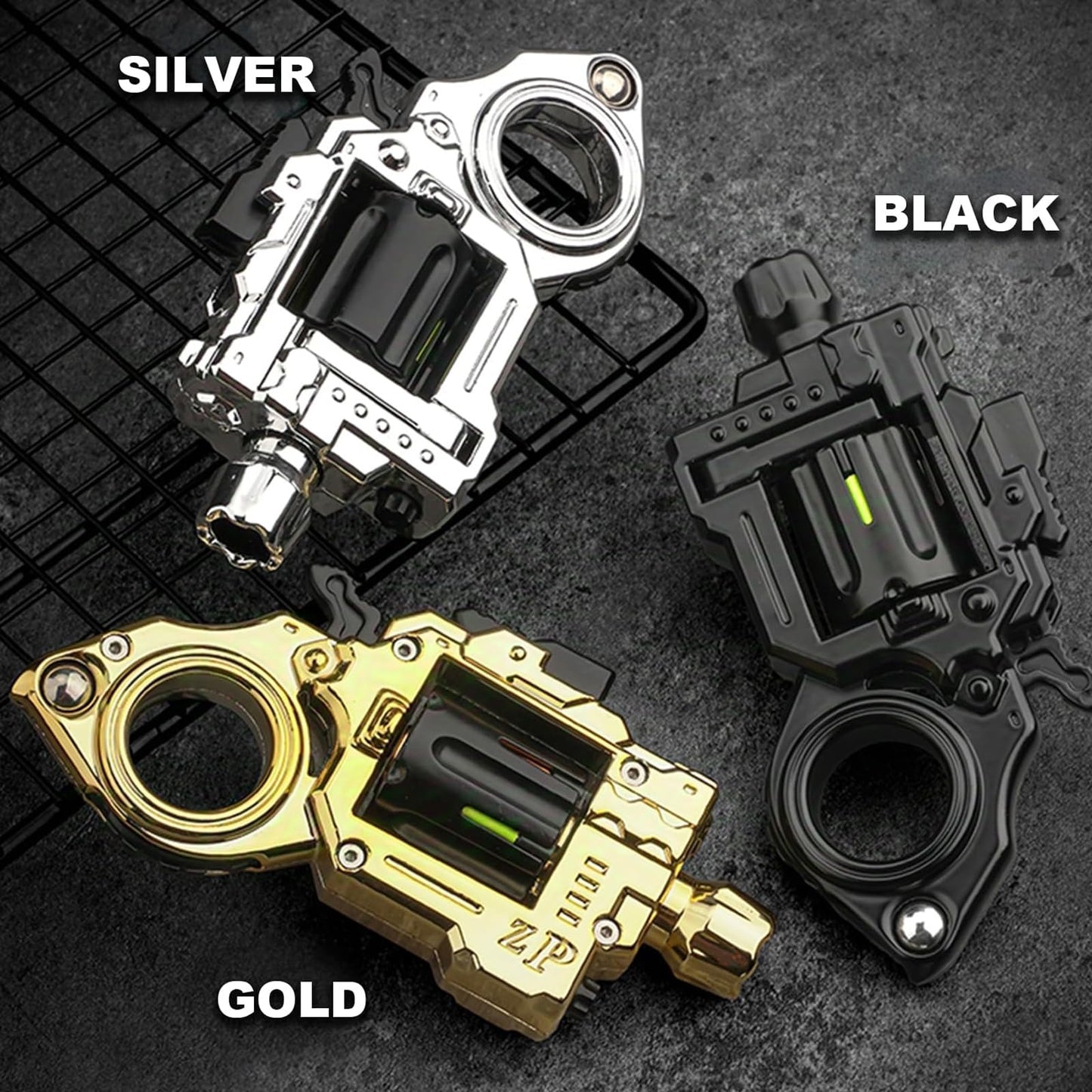 ERENOT Metal Fidget Gun – 5-in-1 Fidget Toy for Adults | Focus, Stress Relief, Portable Spinner Ring (Black)