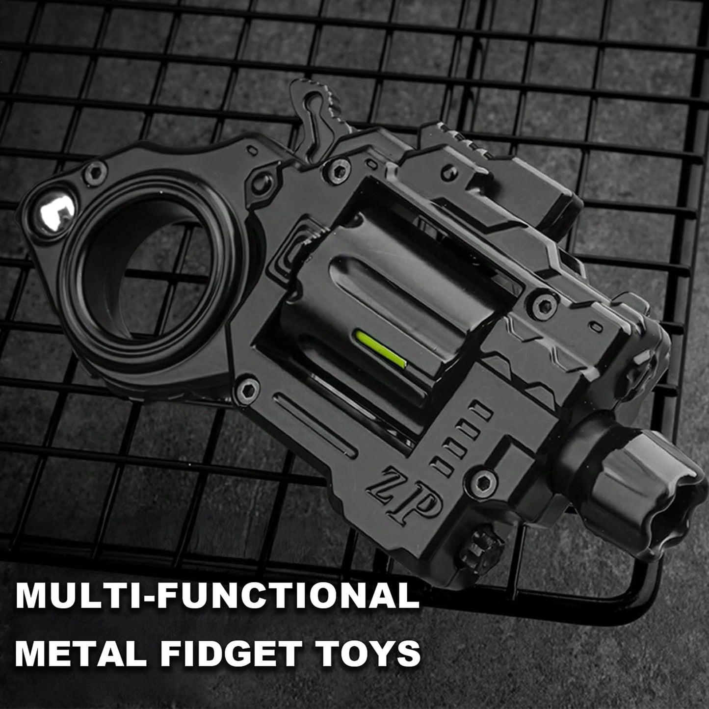 ERENOT Metal Fidget Gun – 5-in-1 Fidget Toy for Adults | Focus, Stress Relief, Portable Spinner Ring (Black)