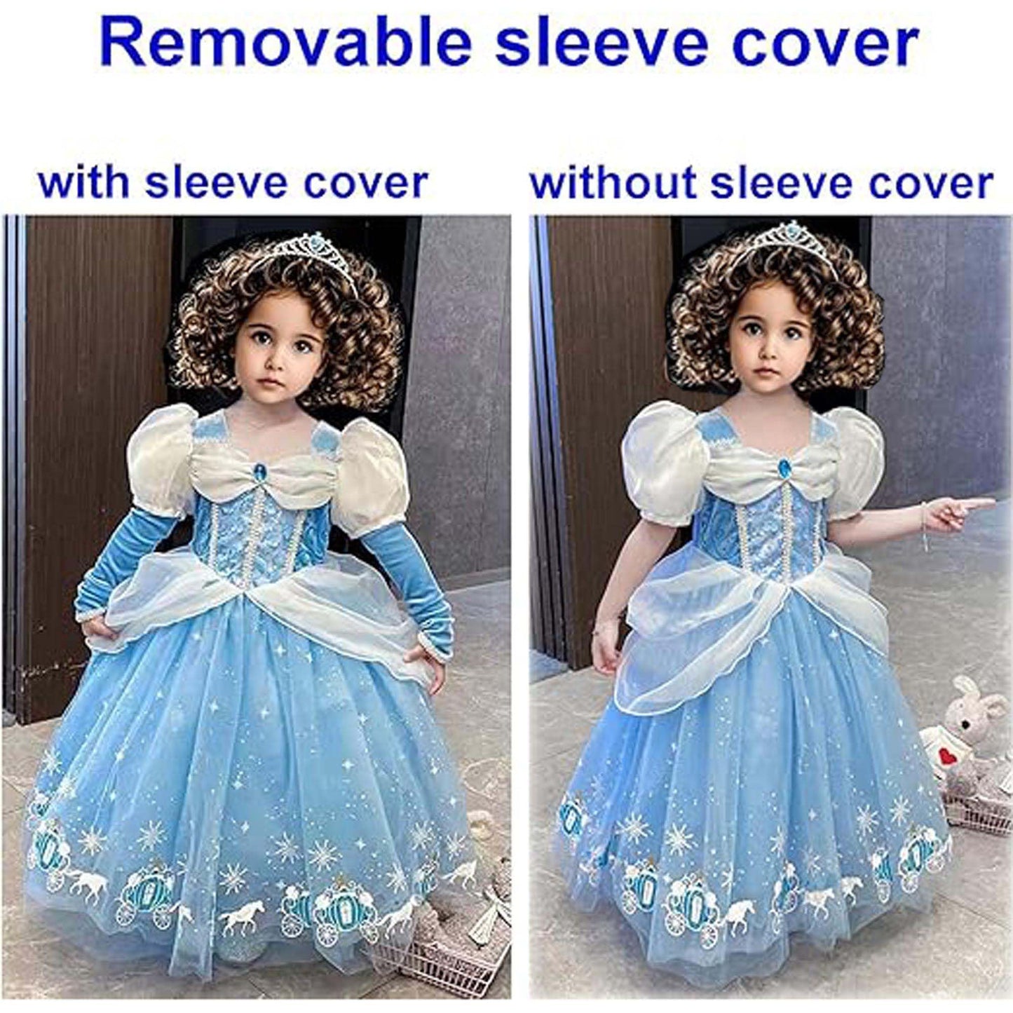 ERGO QUEEN Princess Dress Blue with Mouse Ears Headband for Girls 5-6