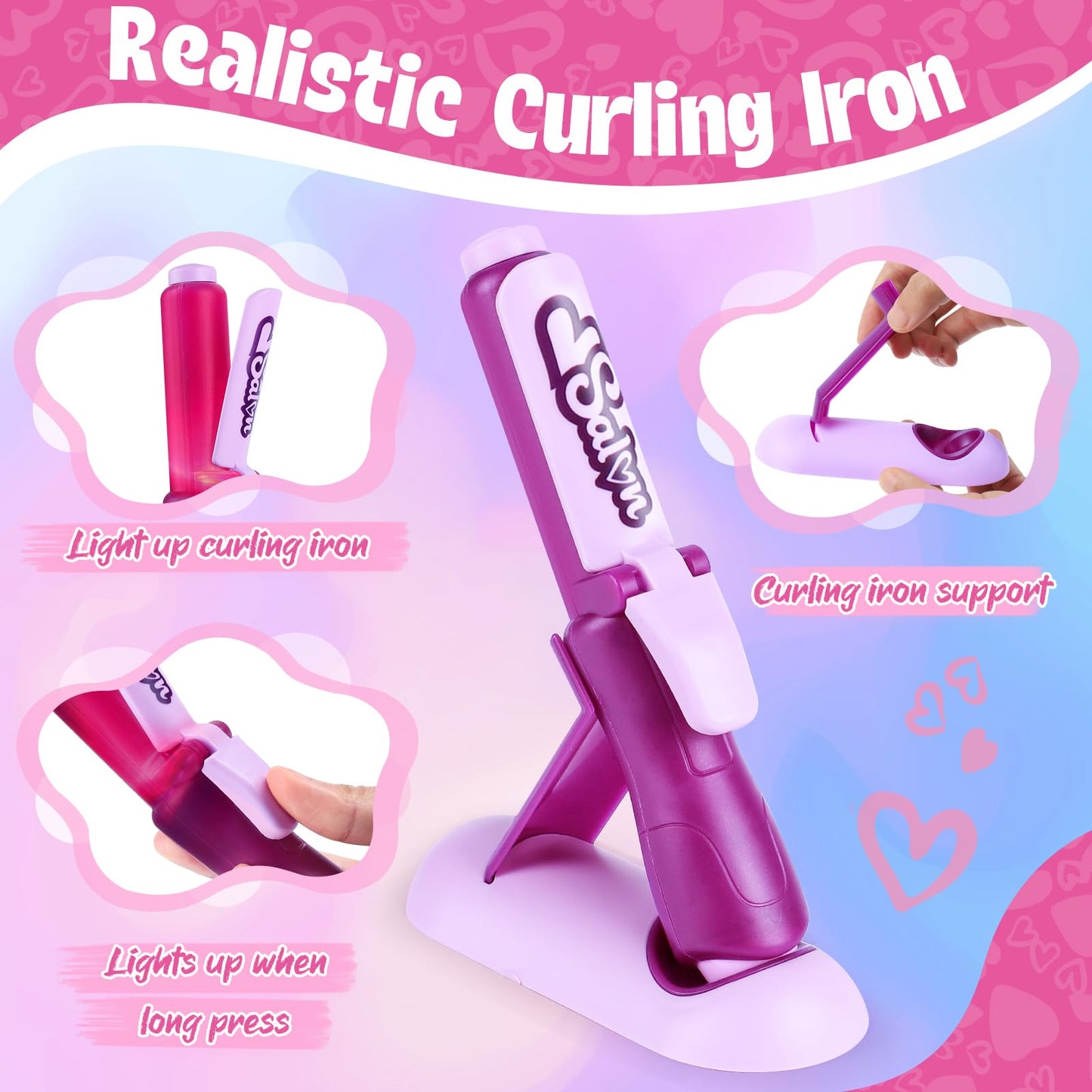 ERHAICAT Hair Salon Toys for Girls — 40 Pcs Pretend Play Set with Realistic Dryer & Curling Iron