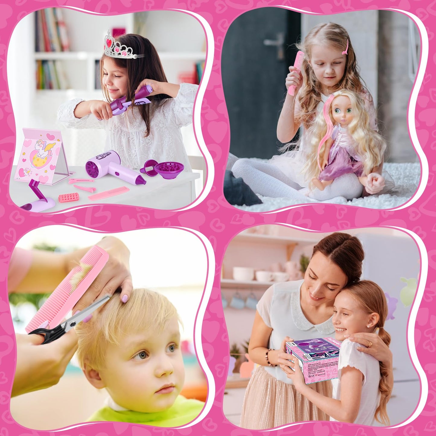 ERHAICAT Hair Salon Toys for Girls — 40 Pcs Pretend Play Set with Realistic Dryer & Curling Iron