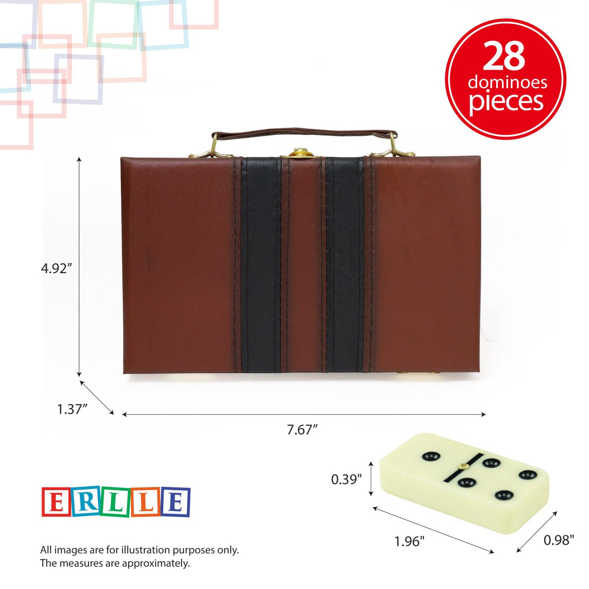 ERLLE Premium Double 6 Dominoes Set with Leather Case | Travel-Friendly Family Game