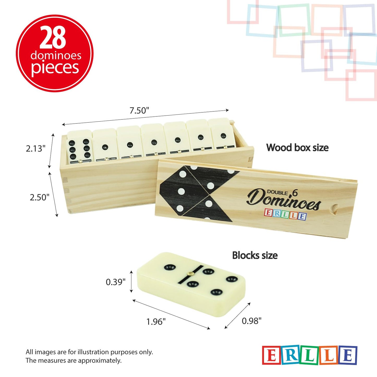 ERLLE Dominoes Set – Premium 28-Piece Double Six with Wooden Case