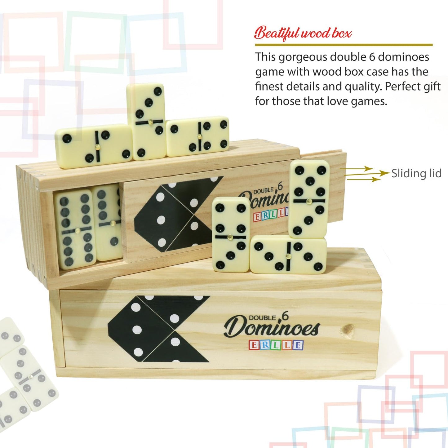 ERLLE Dominoes Set – Premium 28-Piece Double Six with Wooden Case