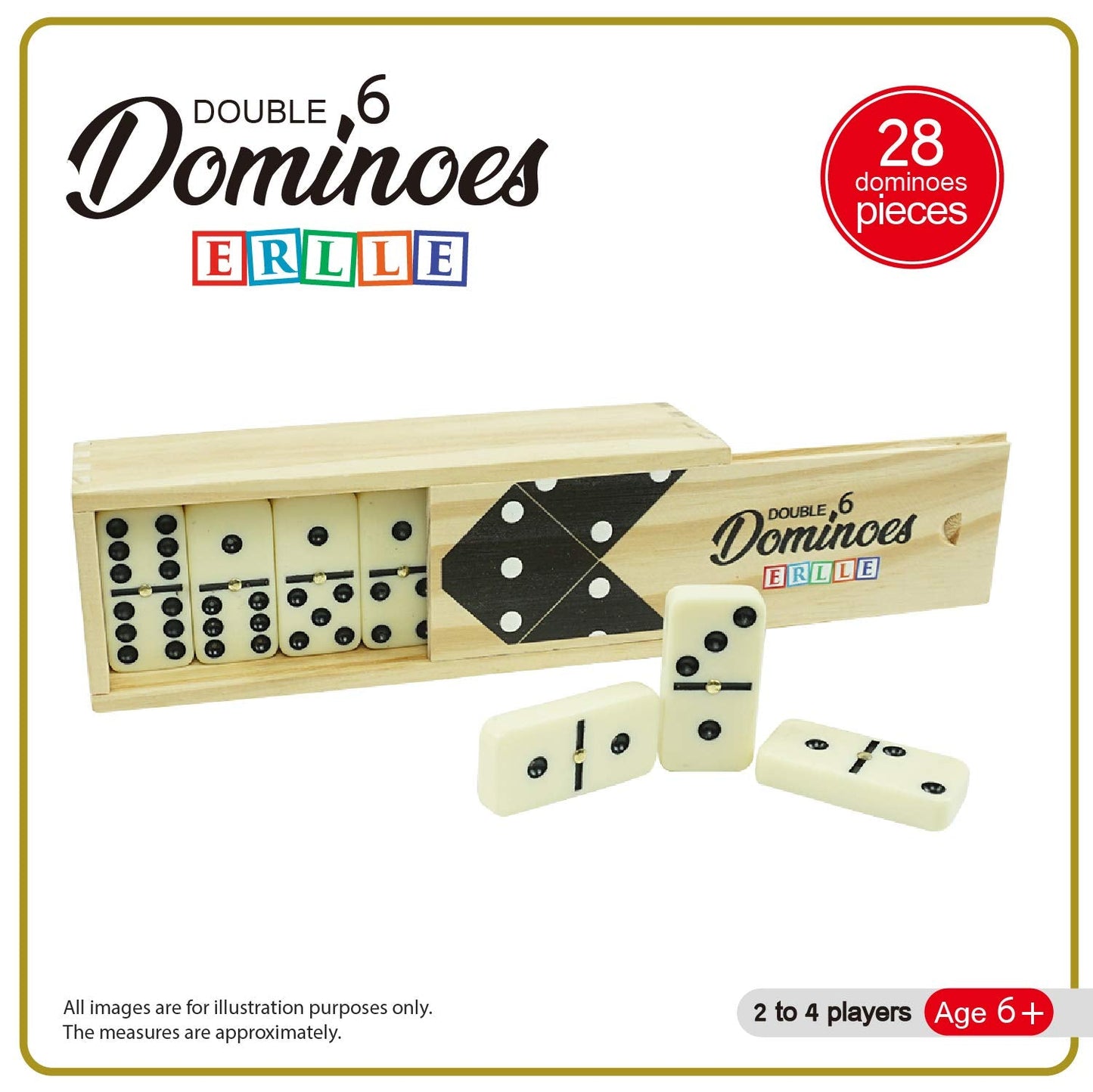 ERLLE Dominoes Set – Premium 28-Piece Double Six with Wooden Case