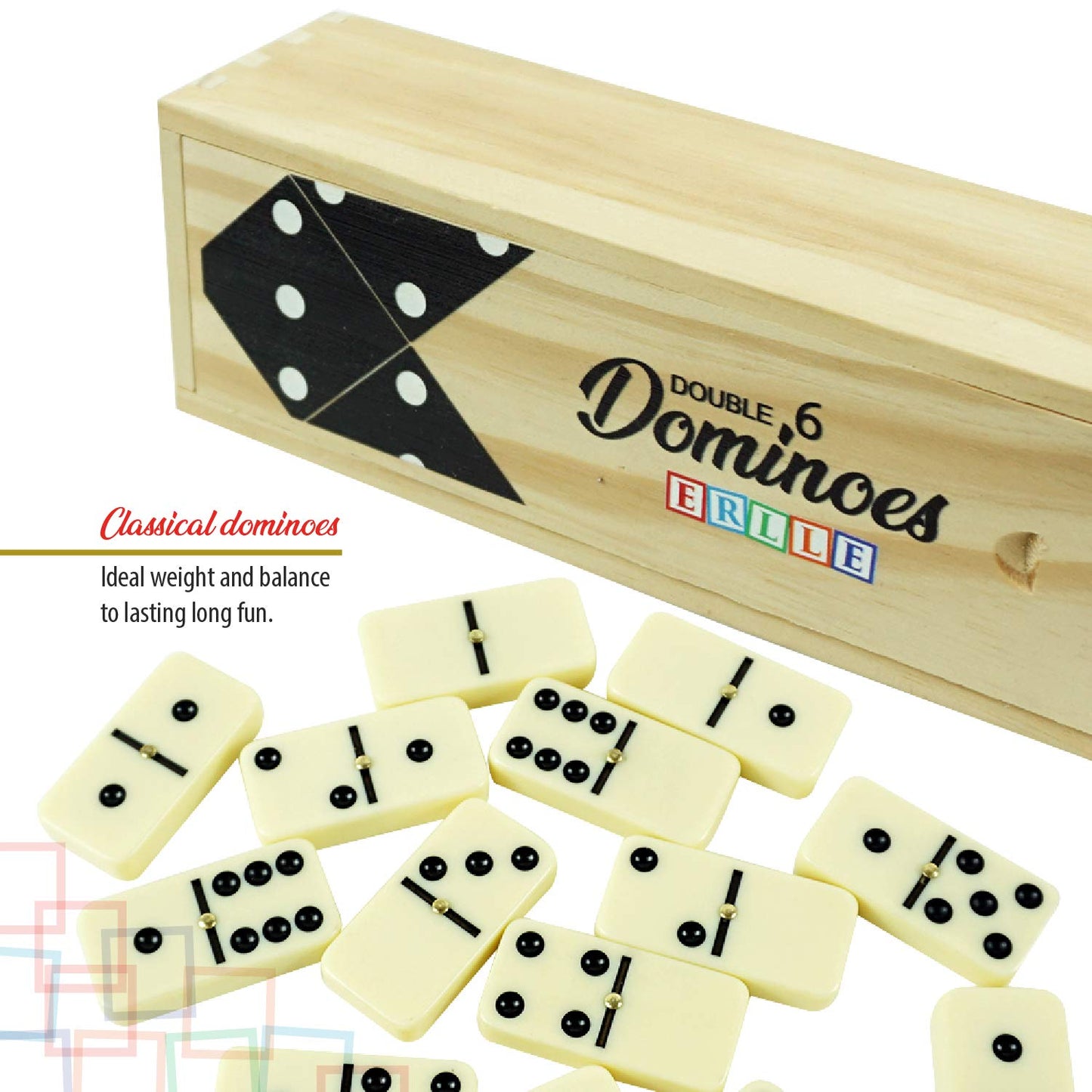 ERLLE Dominoes Set – Premium 28-Piece Double Six with Wooden Case
