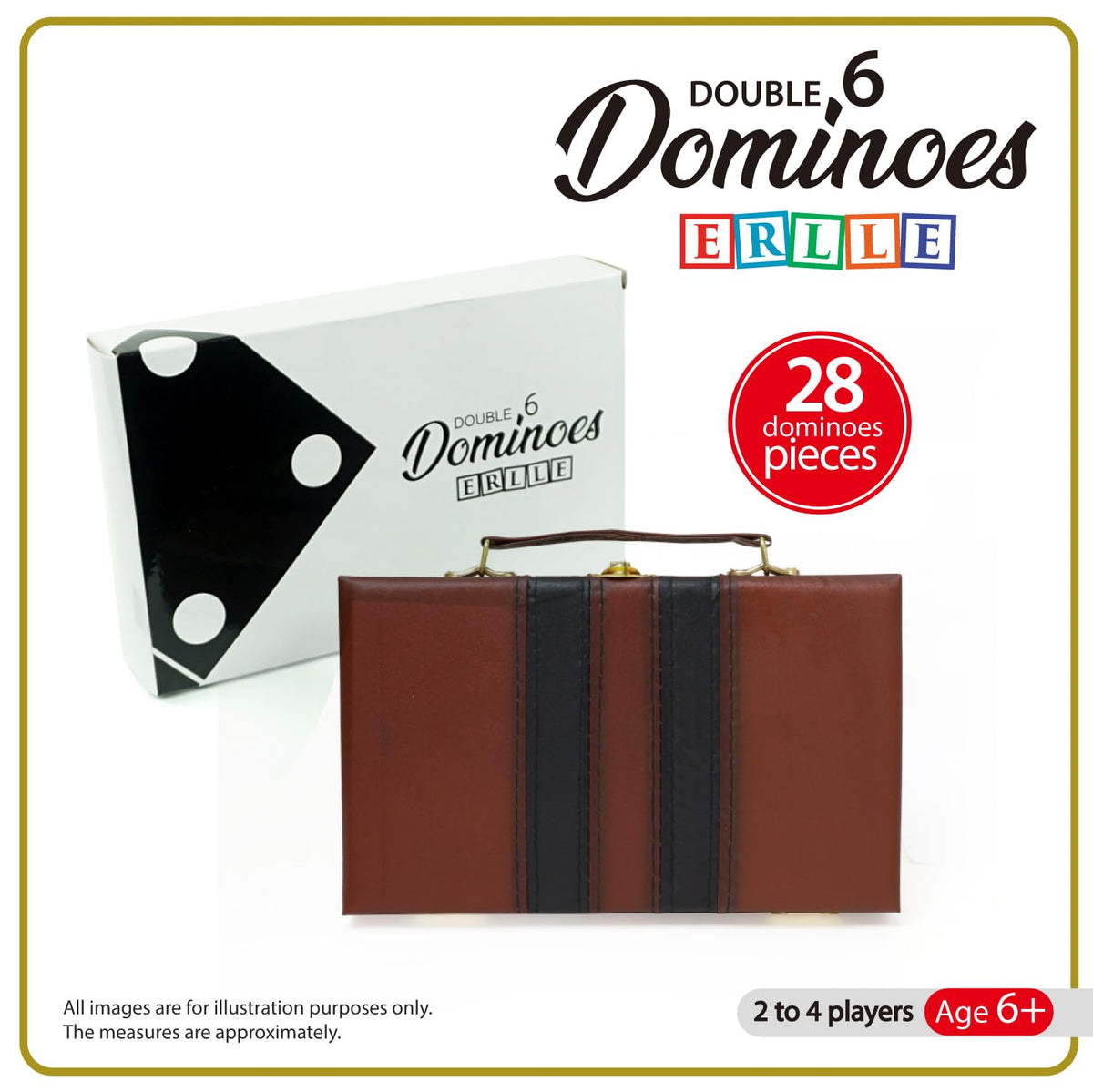 ERLLE Premium Double 6 Dominoes Set with Leather Case | Travel-Friendly Family Game