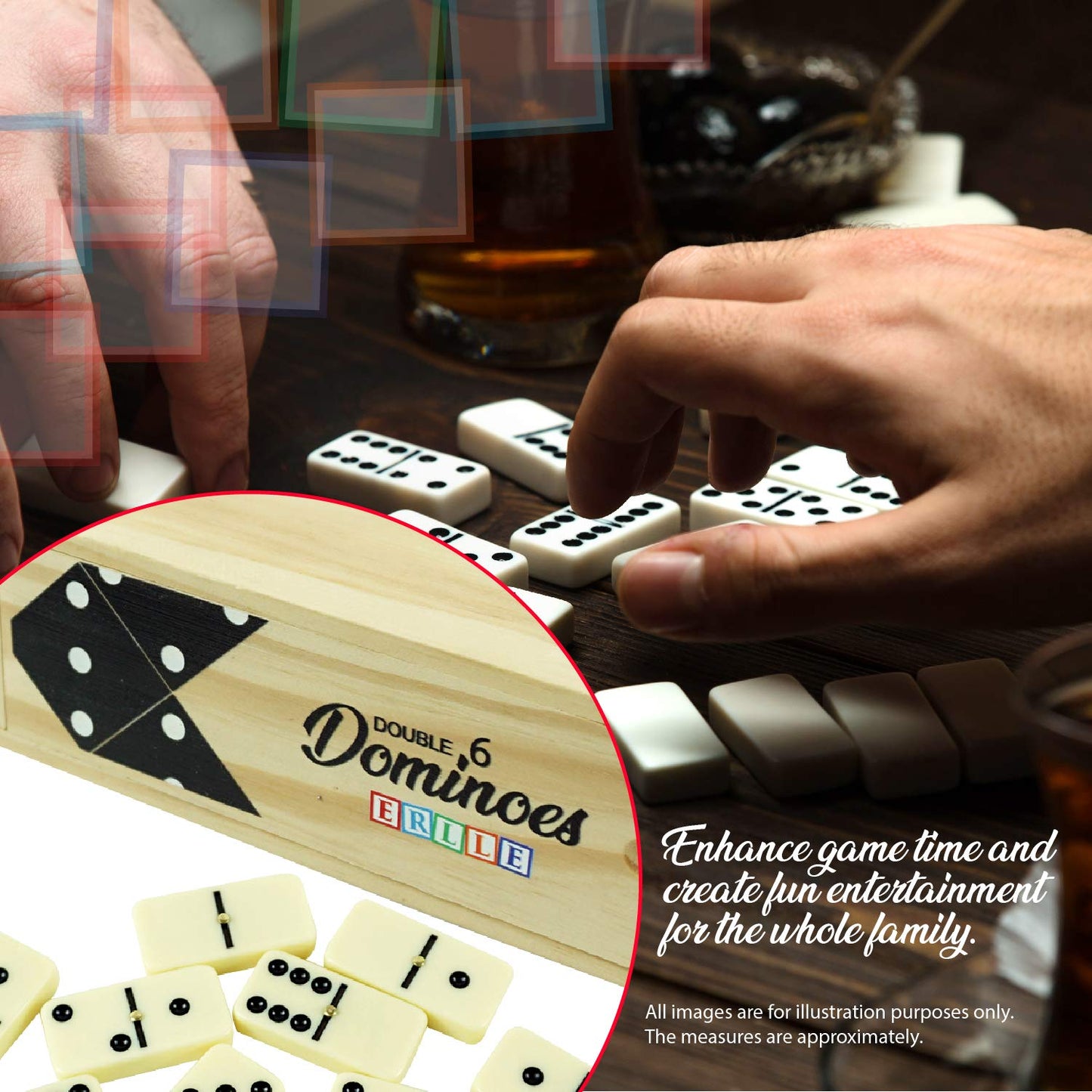 ERLLE Dominoes Set – Premium 28-Piece Double Six with Wooden Case