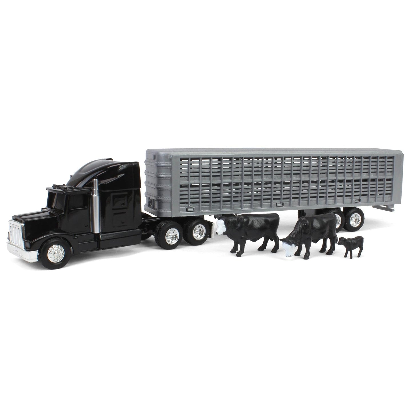 ERTL 1/64 Black Semi Truck with Cattle Trailer and Cattle – 45967