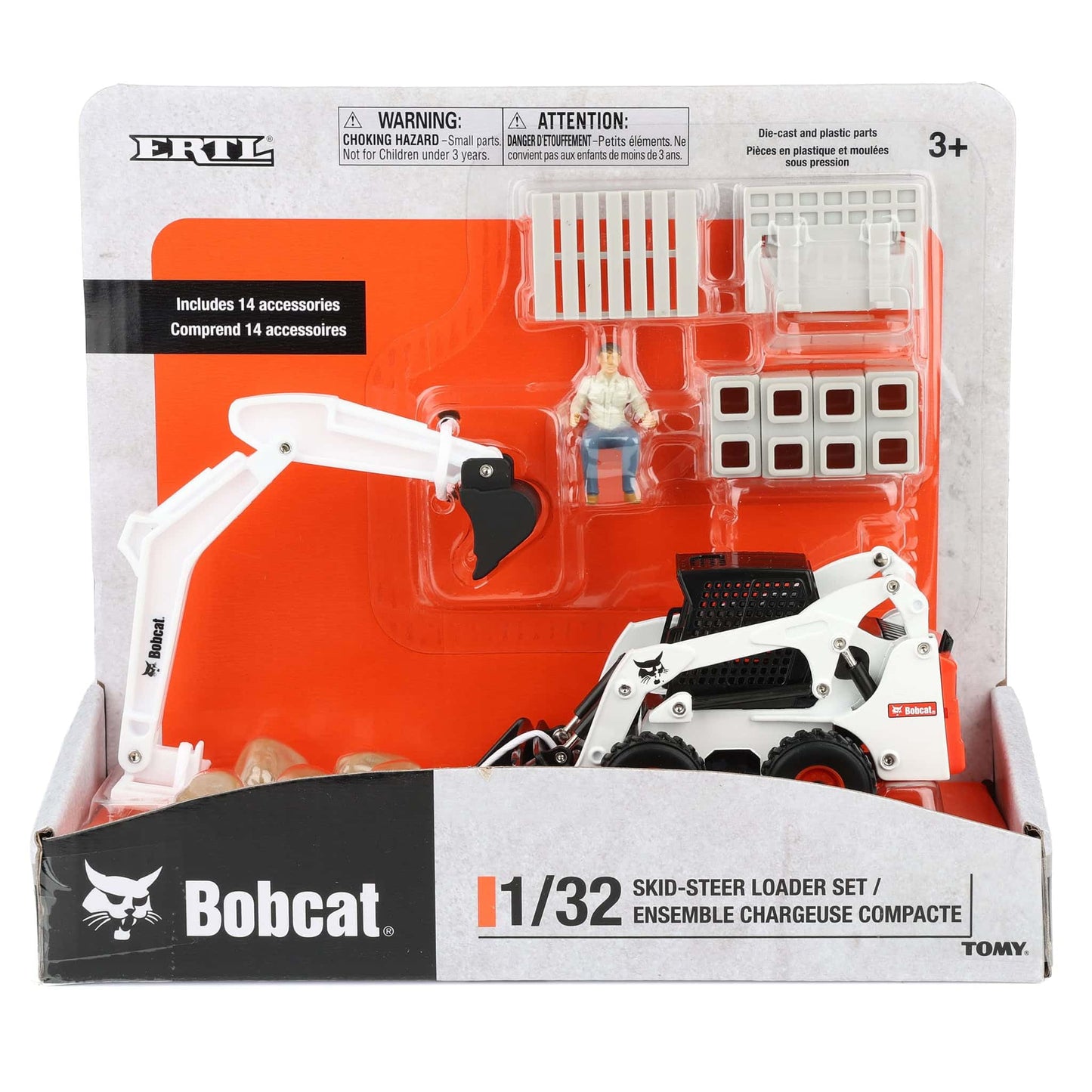 ERTL 1/32 Bobcat Skid Steer Construction Play Set – 20-Piece with Attachments (16504)