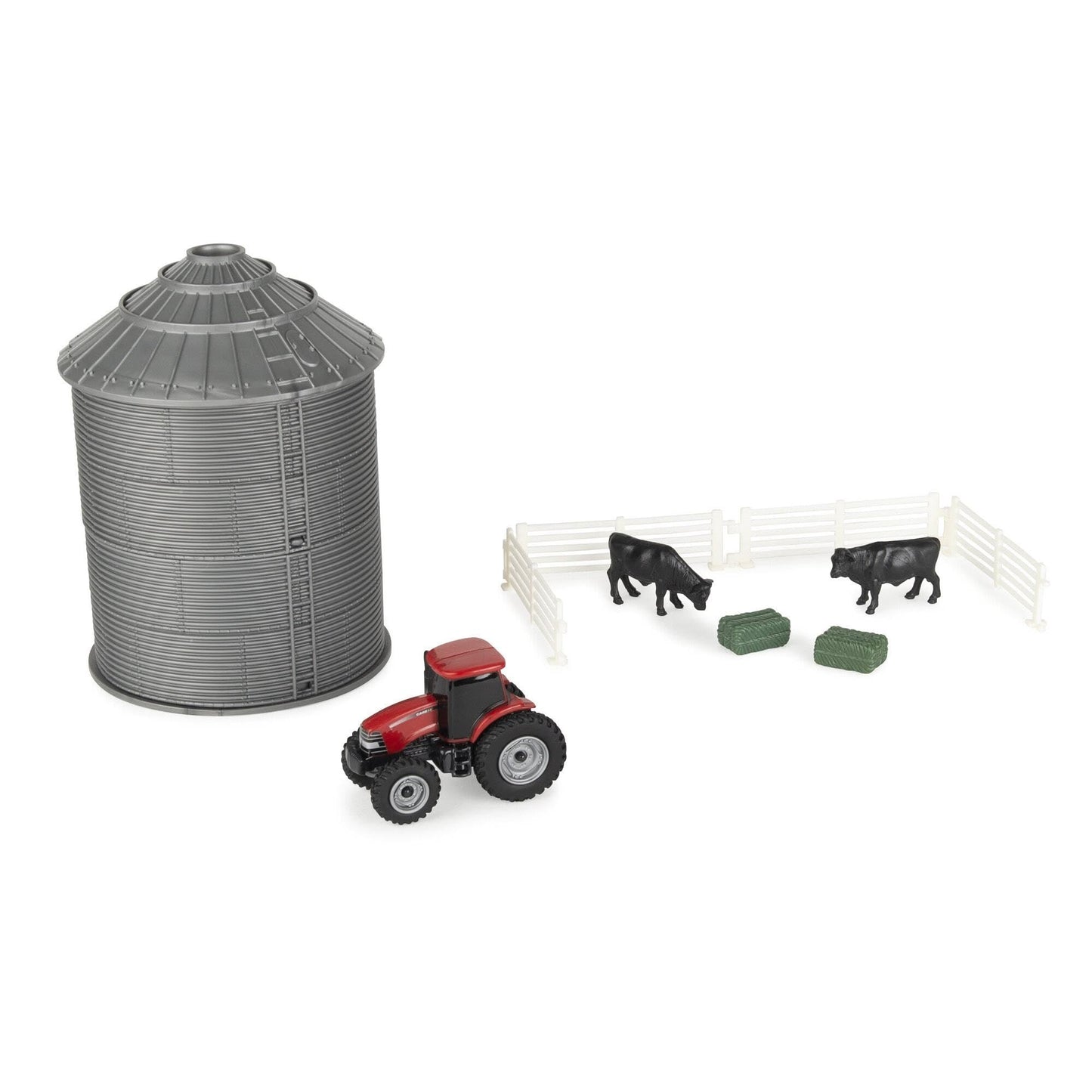 ERTL 1/64 Case IH Grain Bin Set with Tractor, Cattle & Hay Bales – Everyday Play 44458