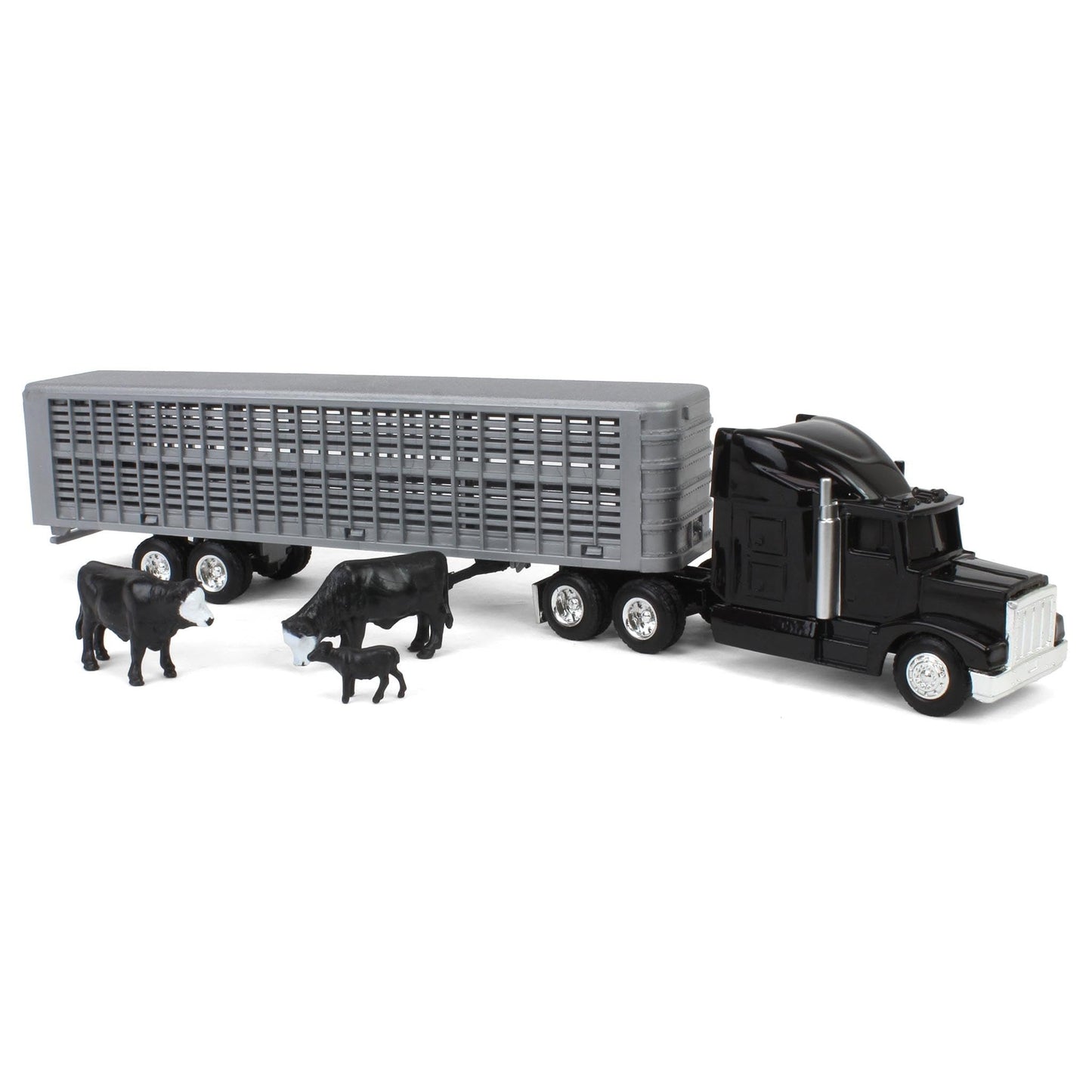ERTL 1/64 Black Semi Truck with Cattle Trailer and Cattle – 45967