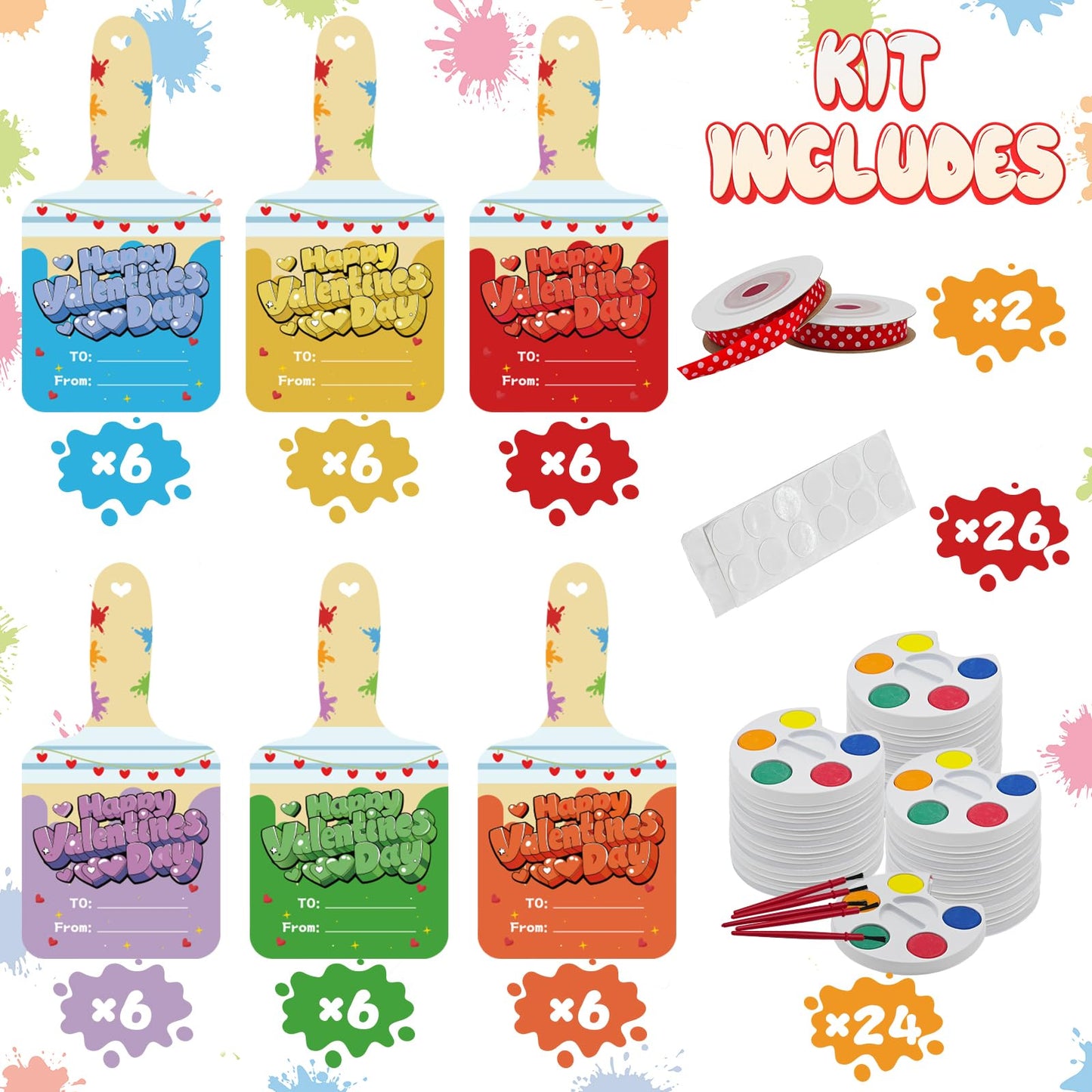 Eruner Valentines Day Gifts for Kids – 24 Pack Watercolor Cards & Paint Set