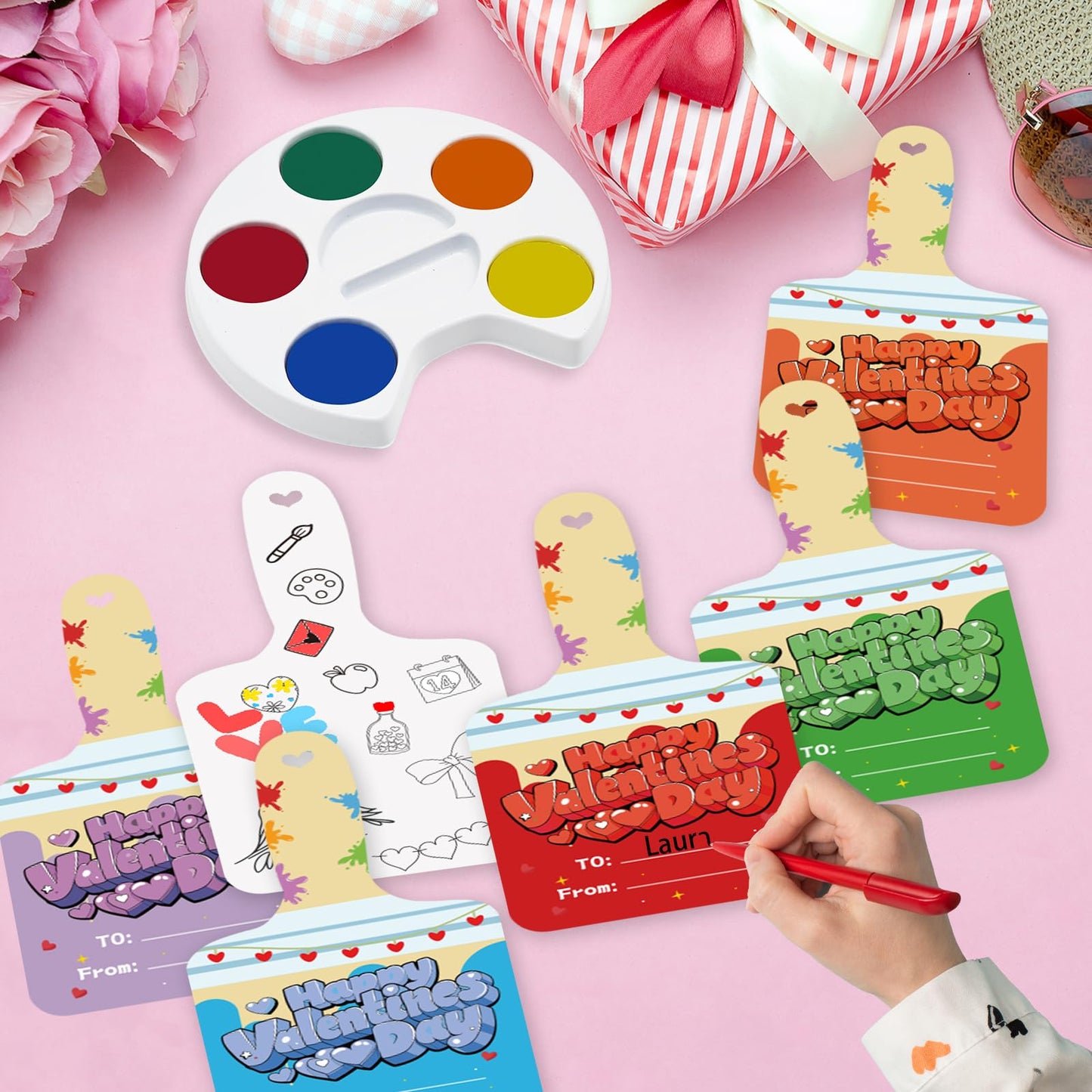 Eruner Valentines Day Gifts for Kids – 24 Pack Watercolor Cards & Paint Set