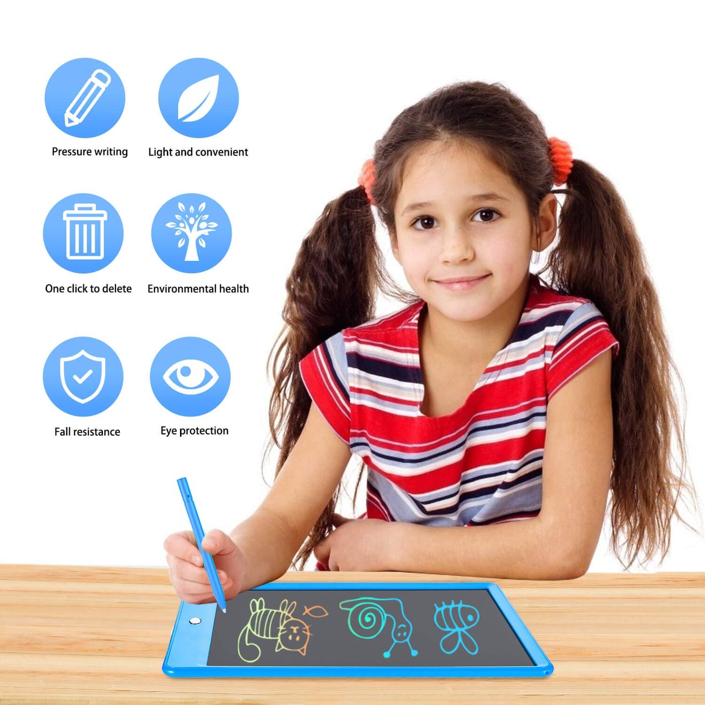 ERUW LCD Writing Tablet 10-Inch Colorful Doodle Board with Memory Lock (Blue)