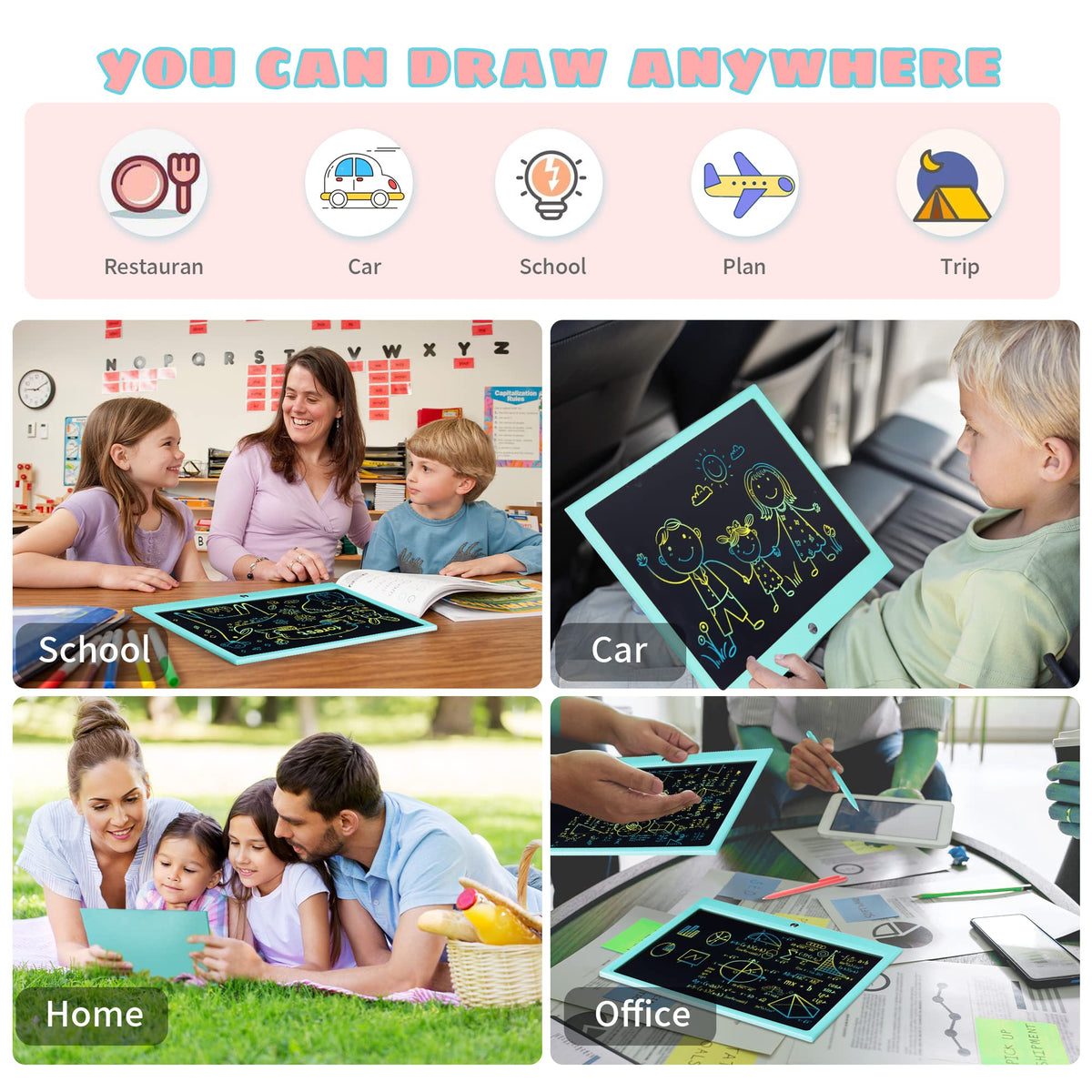 ERUW LCD Writing Tablet for Kids – 15-Inch Colorful Doodle Board