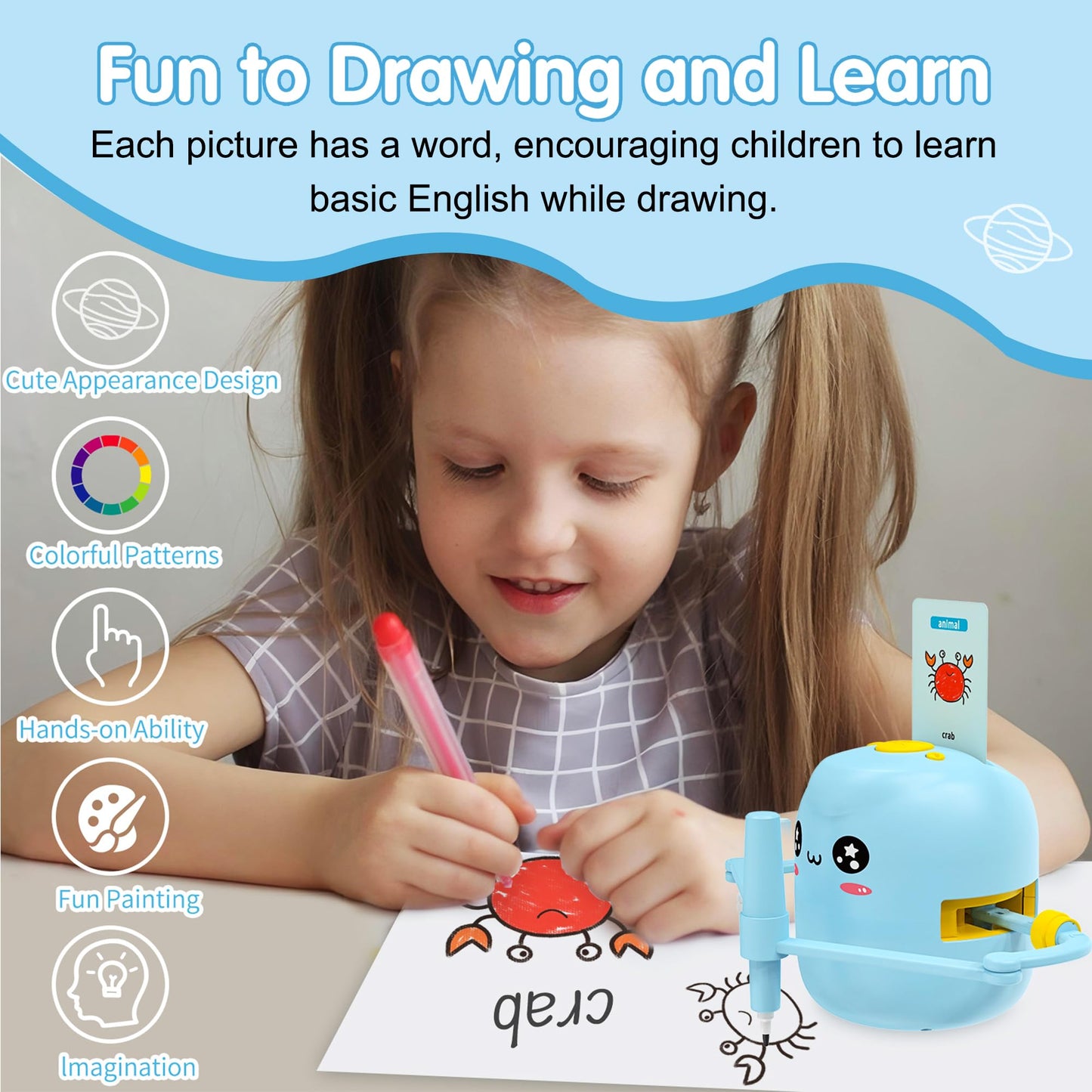ERYMCS Drawing Robot for Kids — Interactive Learning Toy with Cards & Pens