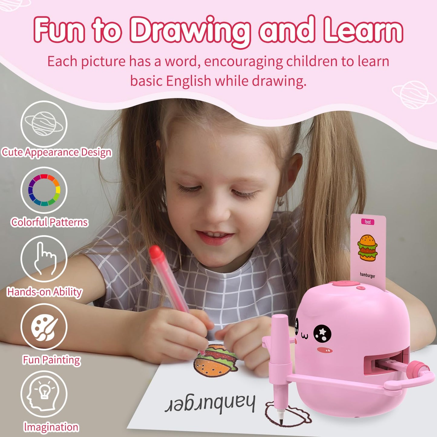 ERYMCS Drawing Robot for Kids – Interactive Montessori Learning Toy with Cards & Pens