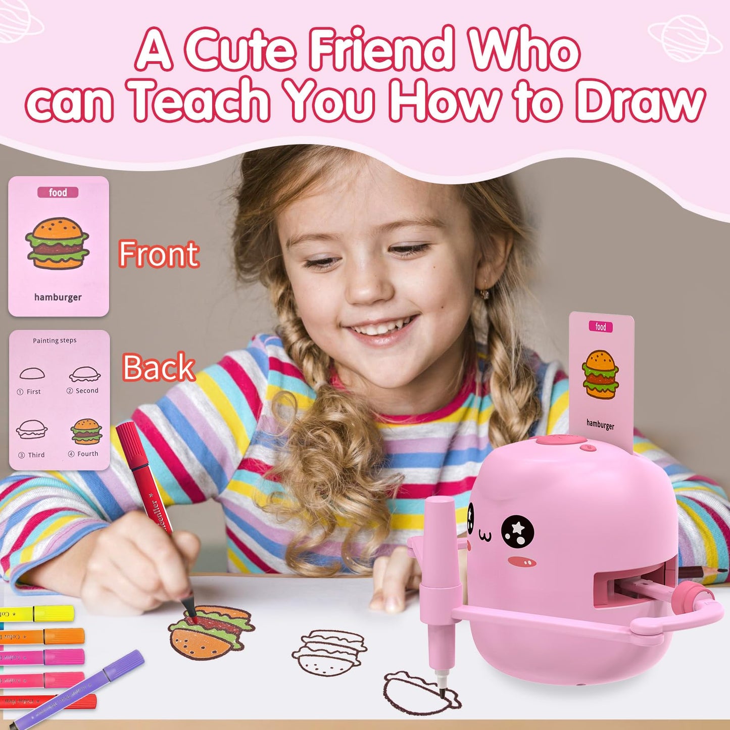 ERYMCS Drawing Robot for Kids – Interactive Montessori Learning Toy with Cards & Pens