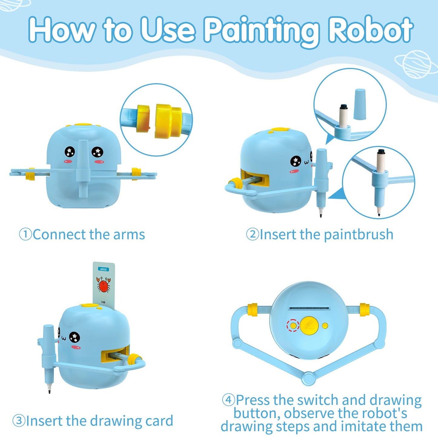 ERYMCS Drawing Robot for Kids — Interactive Learning Toy with Cards & Pens