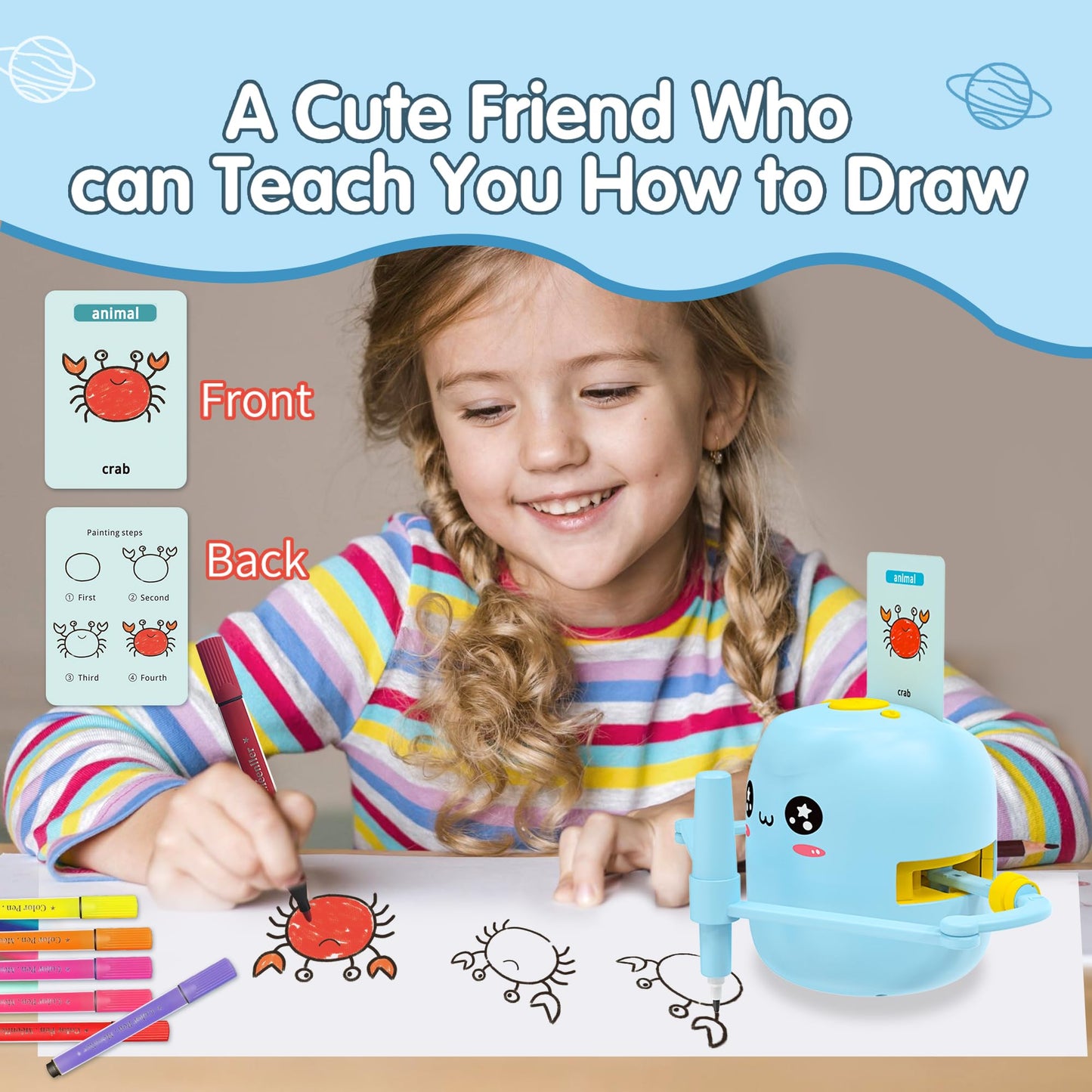 ERYMCS Drawing Robot for Kids — Interactive Learning Toy with Cards & Pens