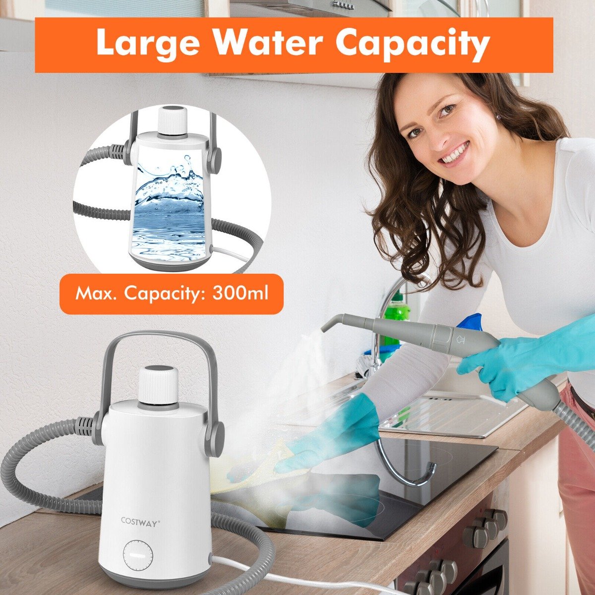 1000W Multipurpose Steam Cleaner with Extended Hose and Cord-Green