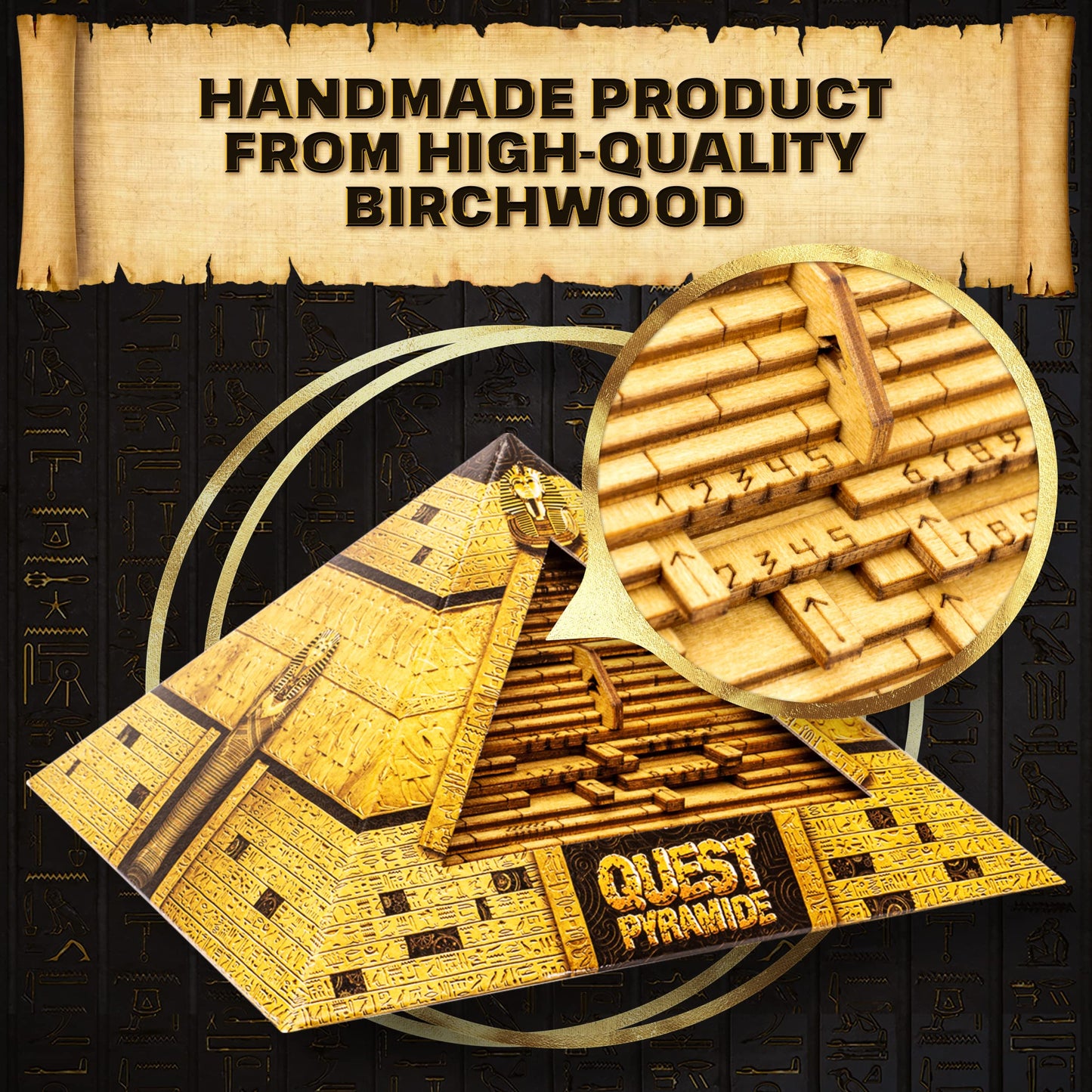 ESC WELT Quest Pyramid Puzzle Box – Escape Room in a Box for Adults & Teens | Wooden 3D Puzzle with Hidden Compartment