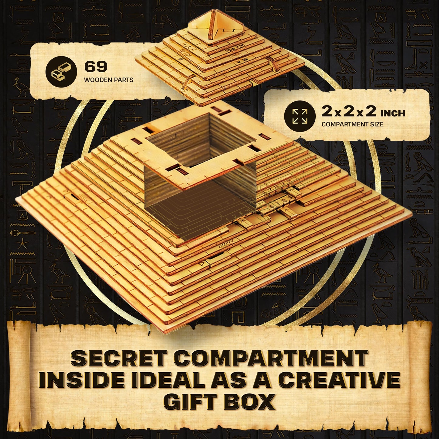 ESC WELT Quest Pyramid Puzzle Box – Escape Room in a Box for Adults & Teens | Wooden 3D Puzzle with Hidden Compartment