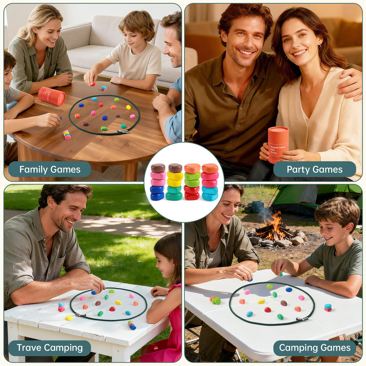 ESENHARBER Magnet Game with String – 20 Colorful Magnetic Stones for Family Fun