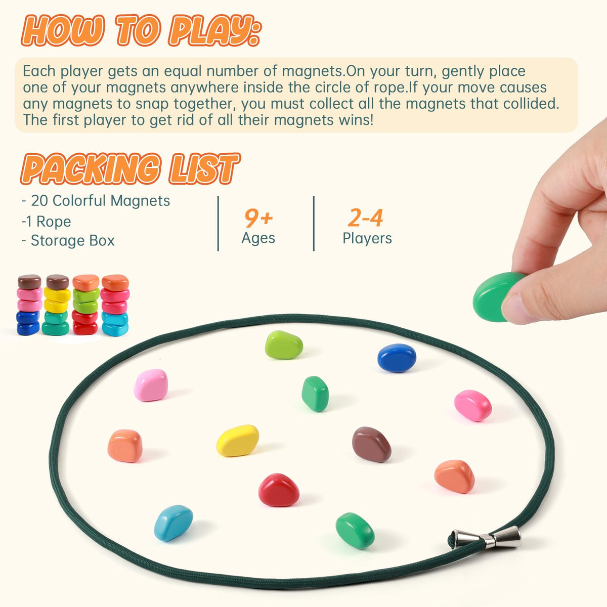 ESENHARBER Magnet Game with String – 20 Colorful Magnetic Stones for Family Fun