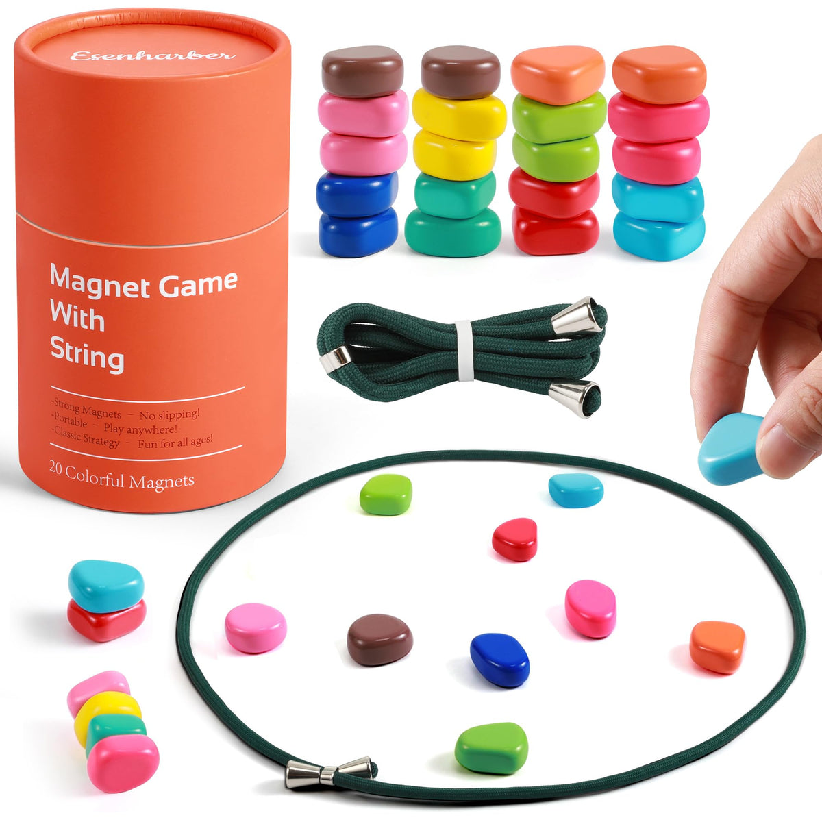ESENHARBER Magnet Game with String – 20 Colorful Magnetic Stones for Family Fun