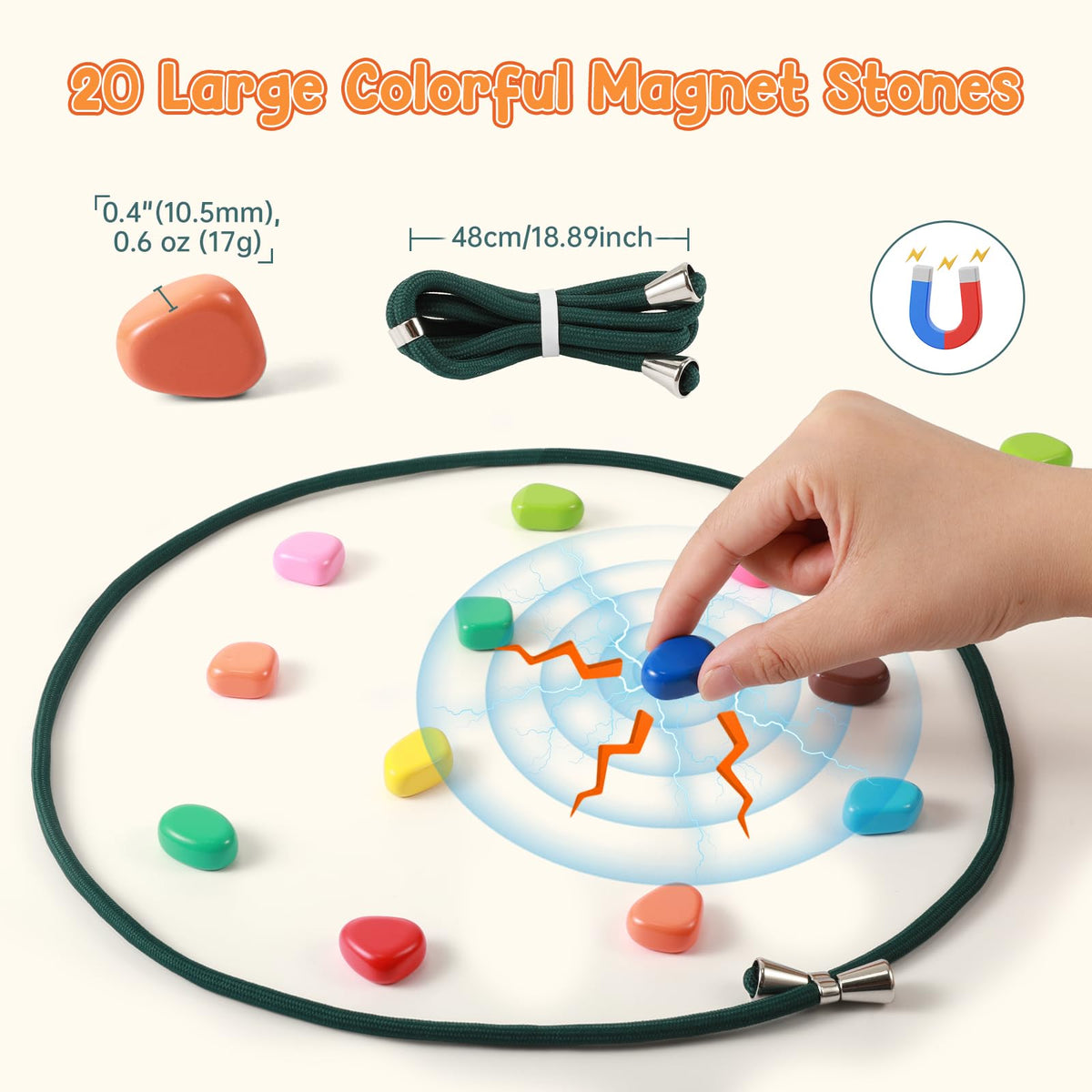 ESENHARBER Magnet Game with String – 20 Colorful Magnetic Stones for Family Fun