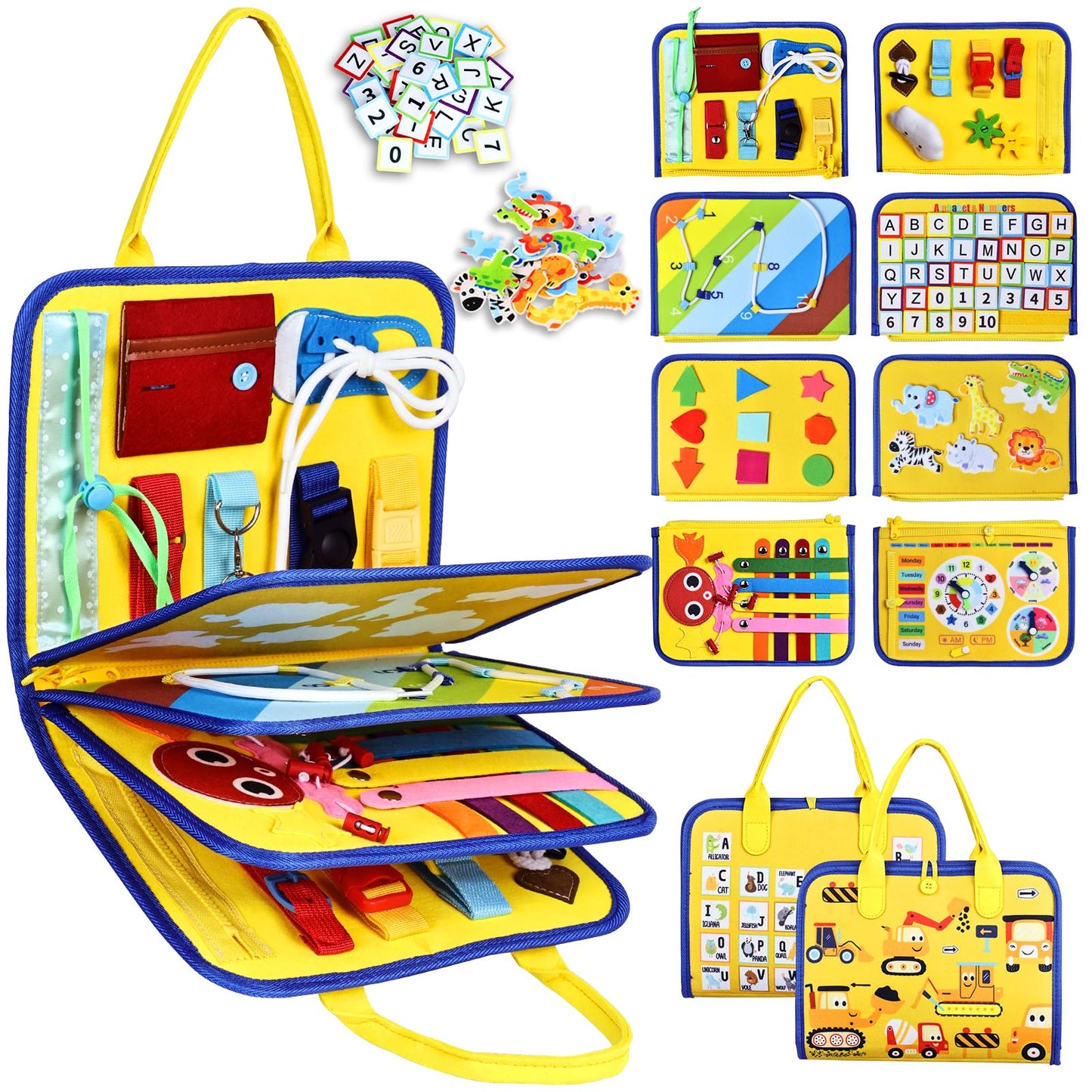 Esjay Toddler Busy Board Montessori Toys — Fine Motor Skills & Travel Activities (Yellow Truck)