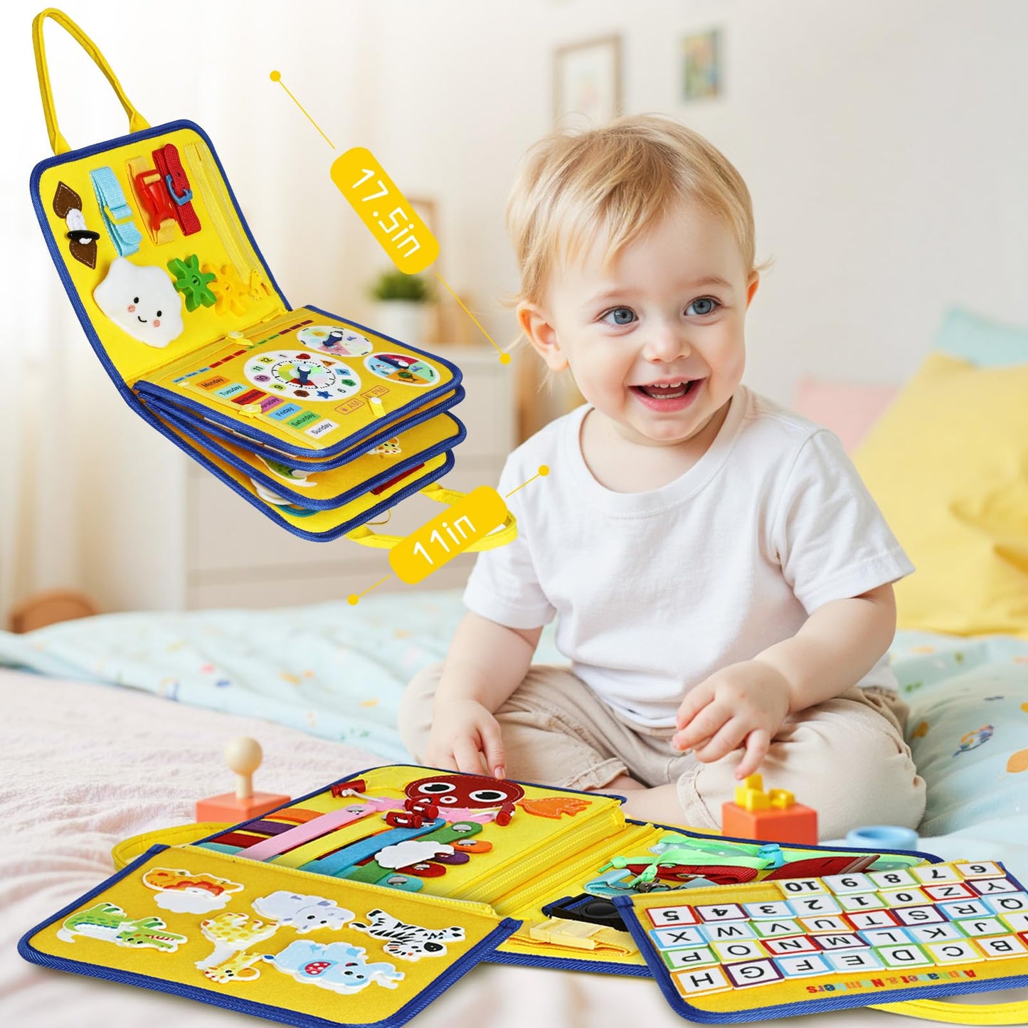 Esjay Toddler Busy Board Montessori Toys — Fine Motor Skills & Travel Activities (Yellow Truck)