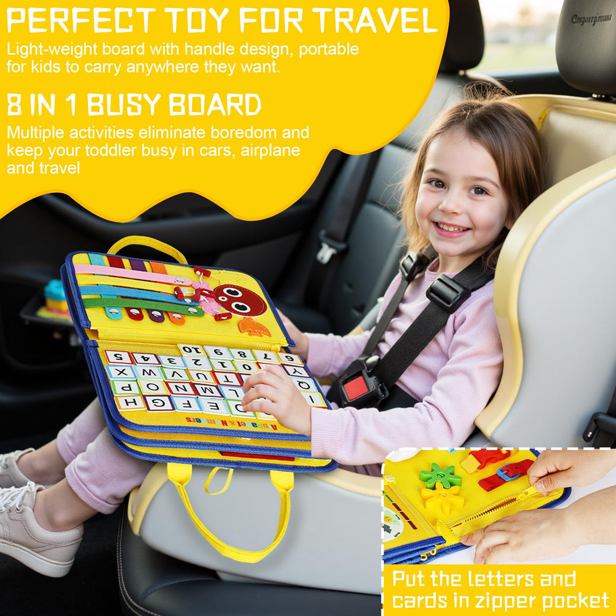 Esjay Toddler Busy Board Montessori Toys — Fine Motor Skills & Travel Activities (Yellow Truck)