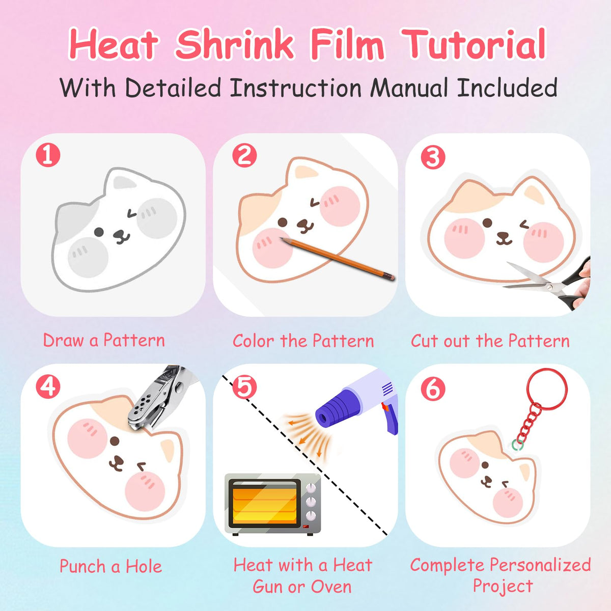 Esmorah 169PCS Shrink Dink Sheets Keychain Kit – DIY Craft Set with 8 Sheets, Rings, Jump Rings, Ball Chains & Hole Punch