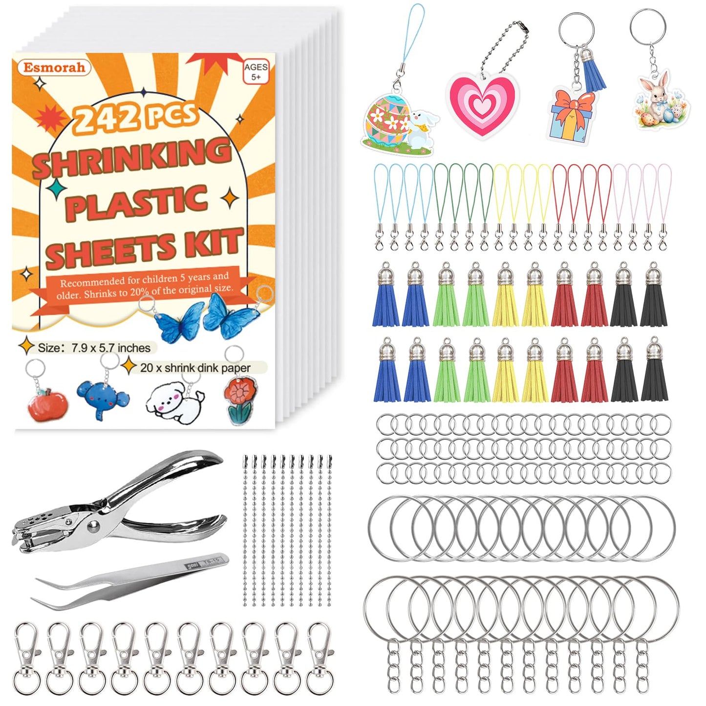 Esmorah 242PCS Shrink Dink Keychain Kit — DIY Heat Shrink Art