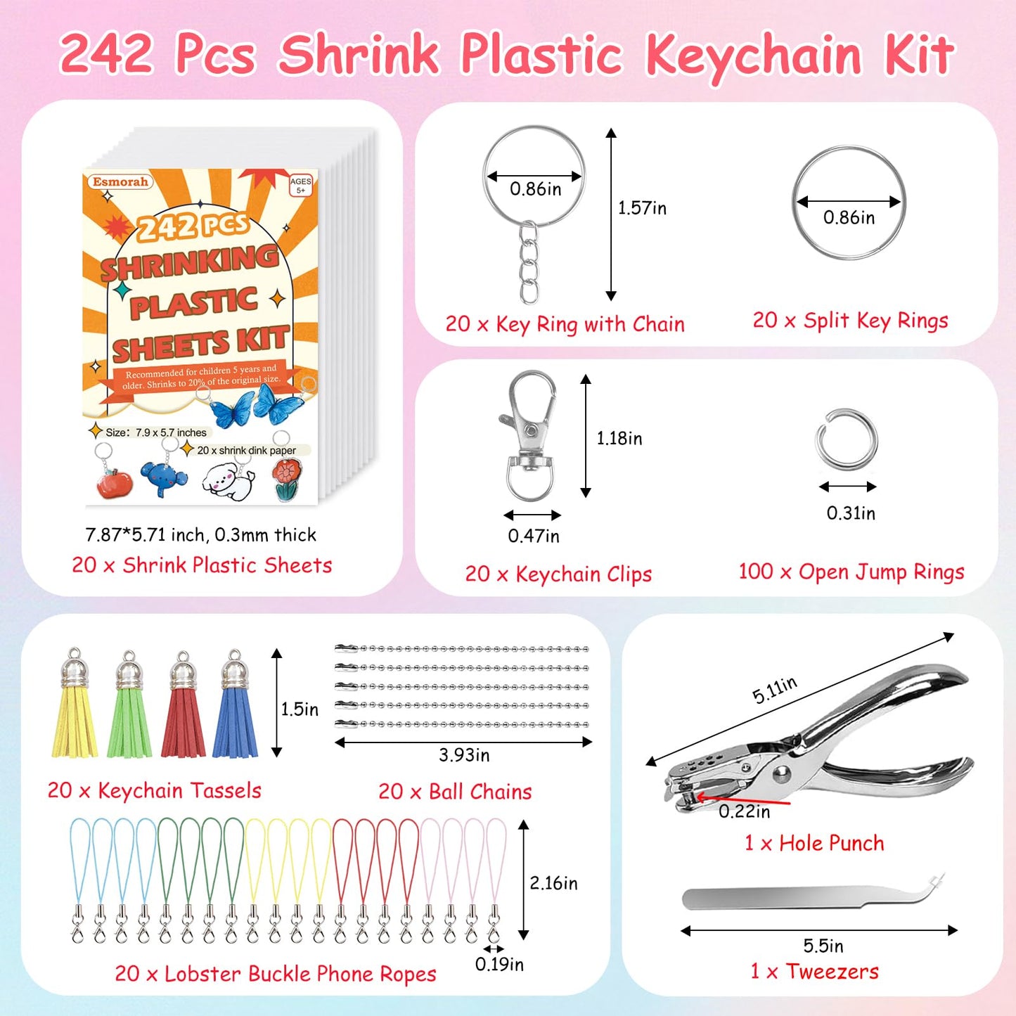 Esmorah 242PCS Shrink Dink Keychain Kit — DIY Heat Shrink Art