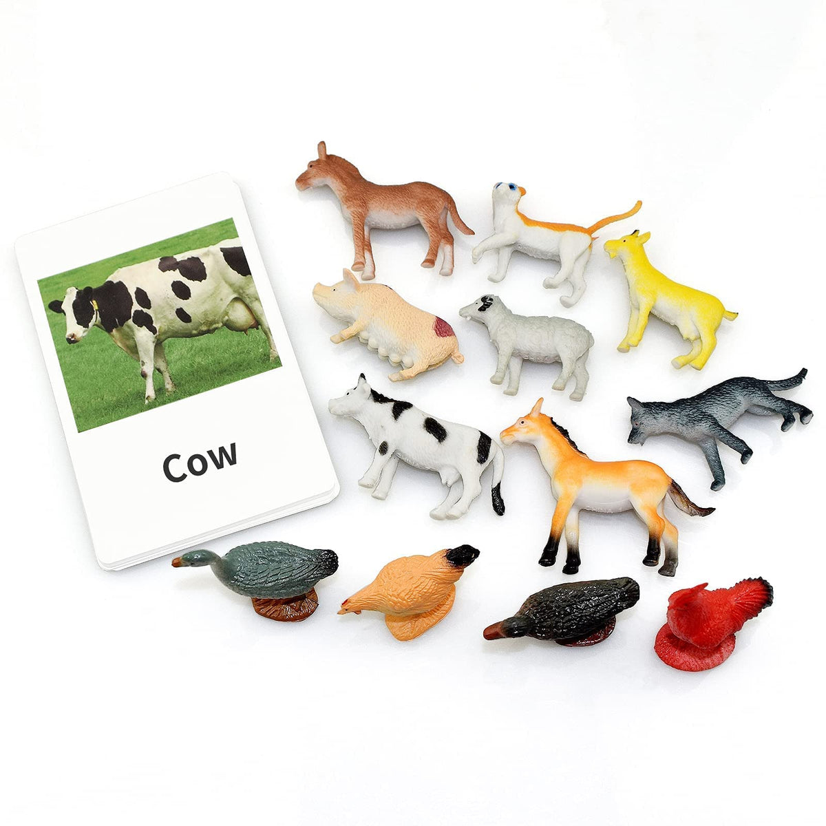 Esoes Montessori Animal Figures with Flash Cards – Realistic Farm Animals for Preschool Learning
