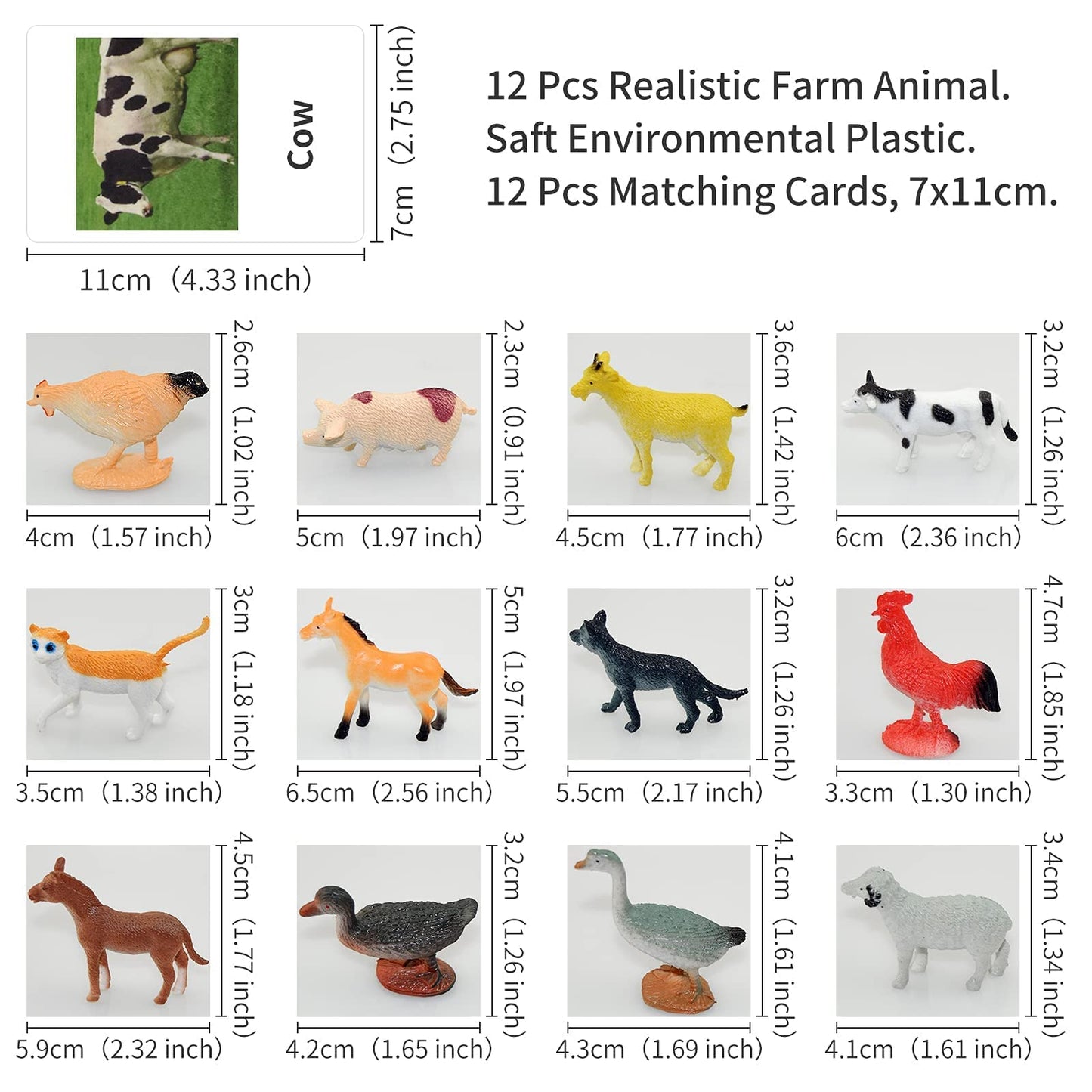 Esoes Montessori Animal Figures with Flash Cards – Realistic Farm Animals for Preschool Learning