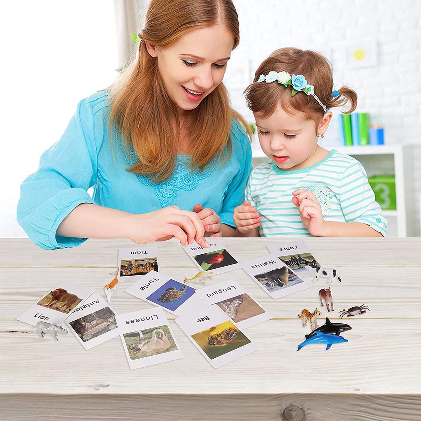 Esoes Montessori Animal Figures with Flash Cards – Realistic Farm Animals for Preschool Learning