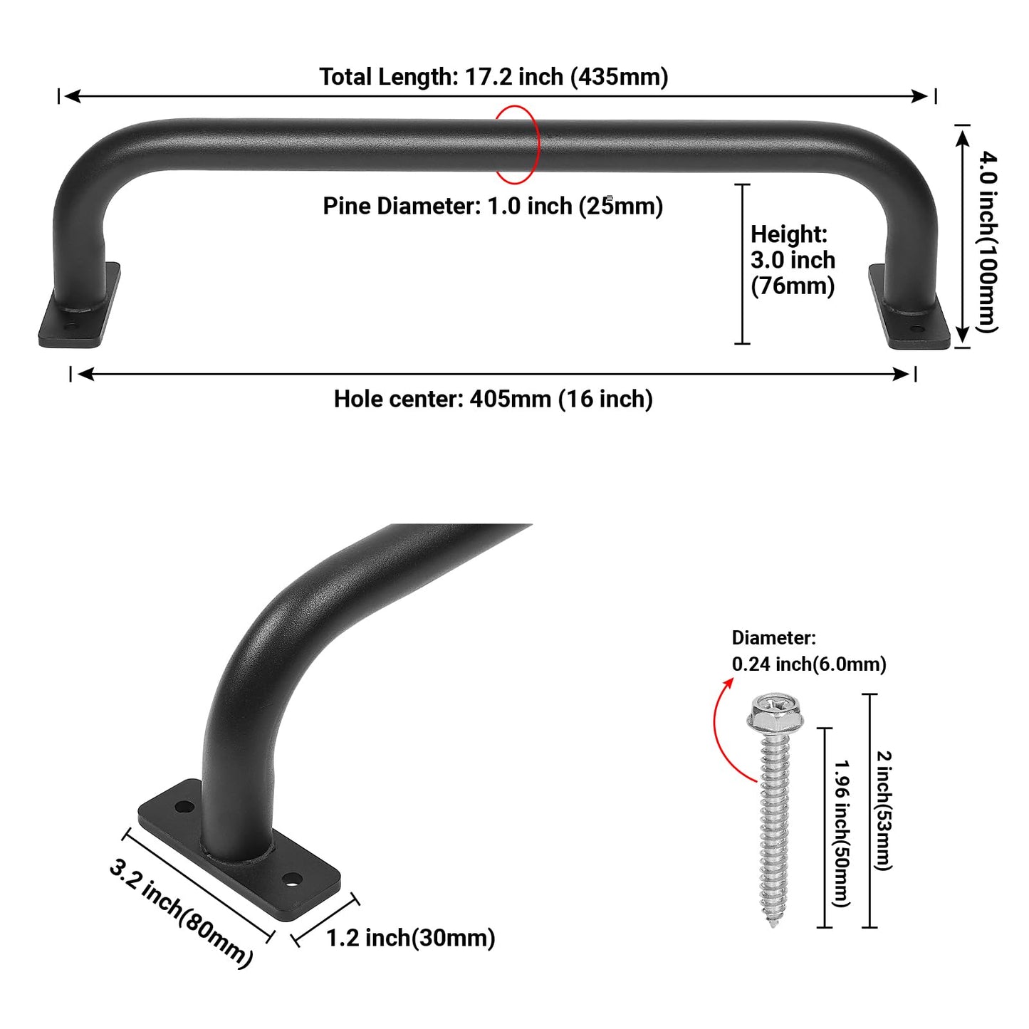 ESPETS 17-Inch Black Metal Safety Handles for Playground - 6-Pack